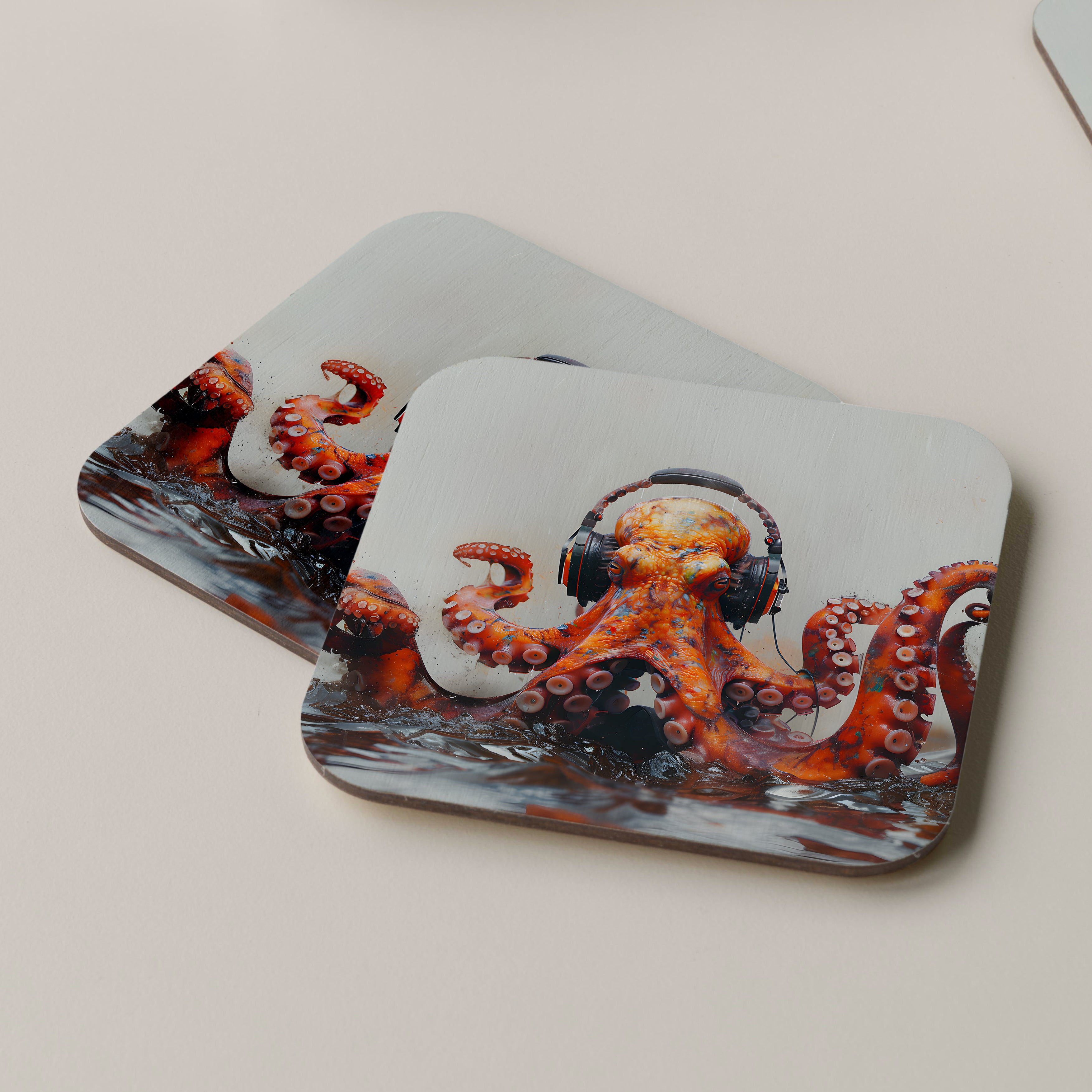 Octopus Wearing Headphones Coasters