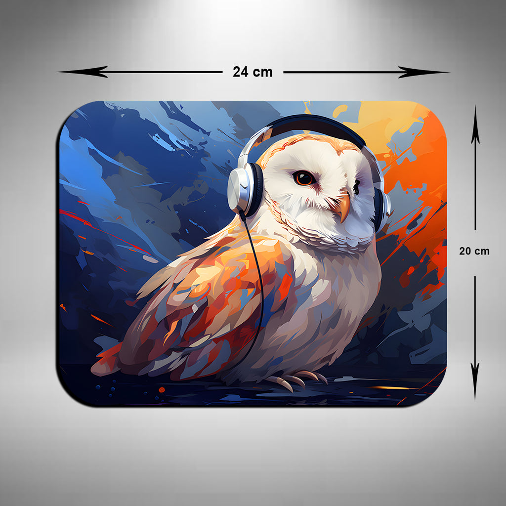 Owl Wearing Headphones Mouse Mat