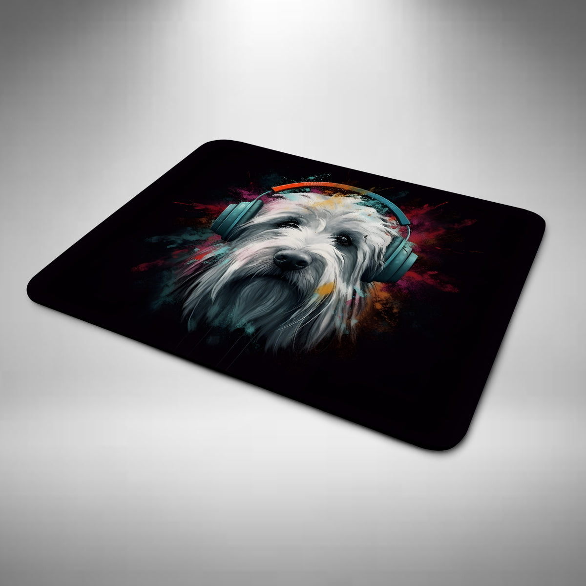 Old English Sheepdog Wearing Headphones Mouse Mat