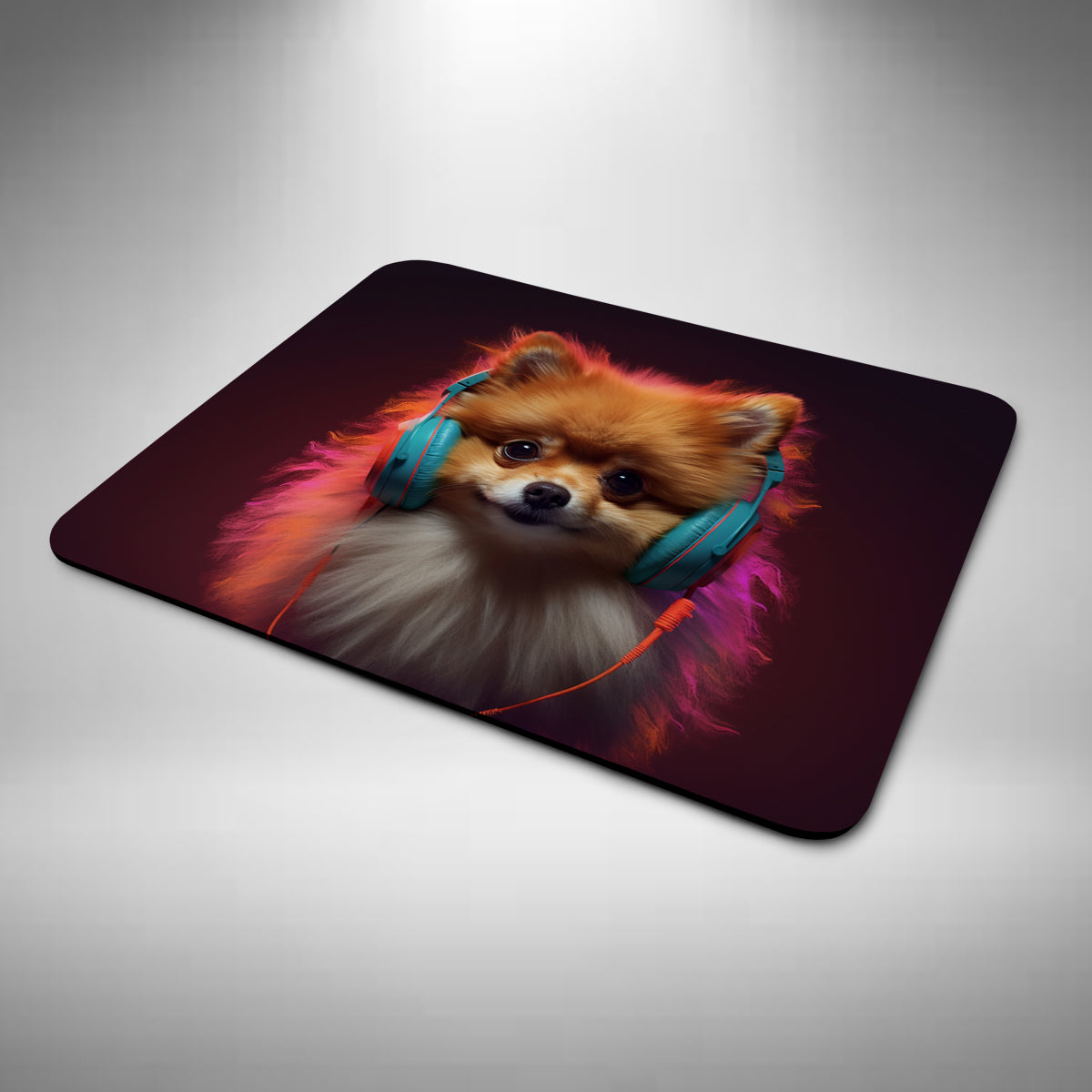 Pomeranian Wearing Headphones Mouse Mat