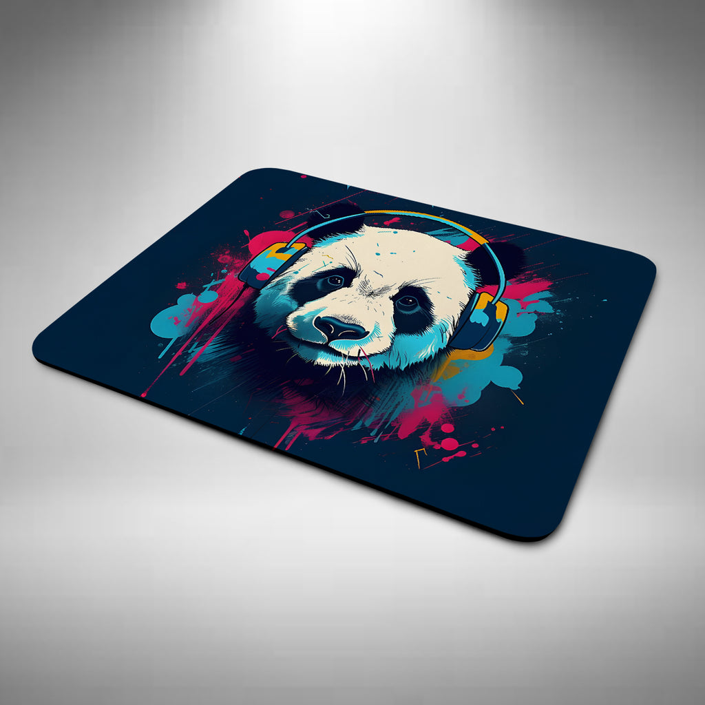 Giant Panda Wearing Headphones Mouse Mat