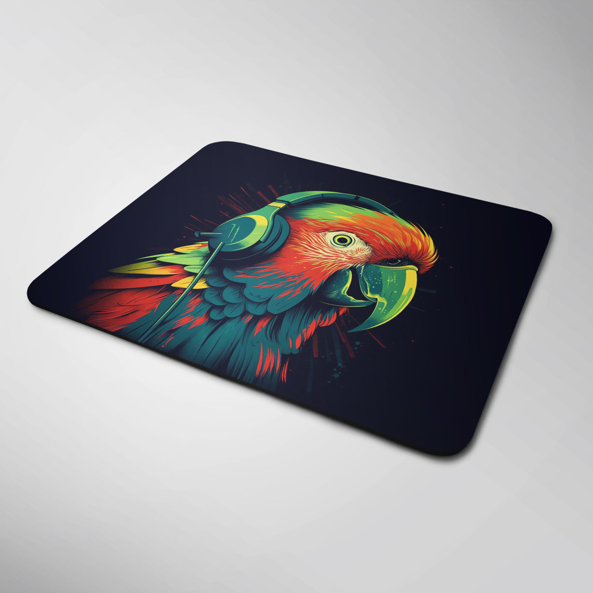Parrot Wearing Headphones Mouse Mat