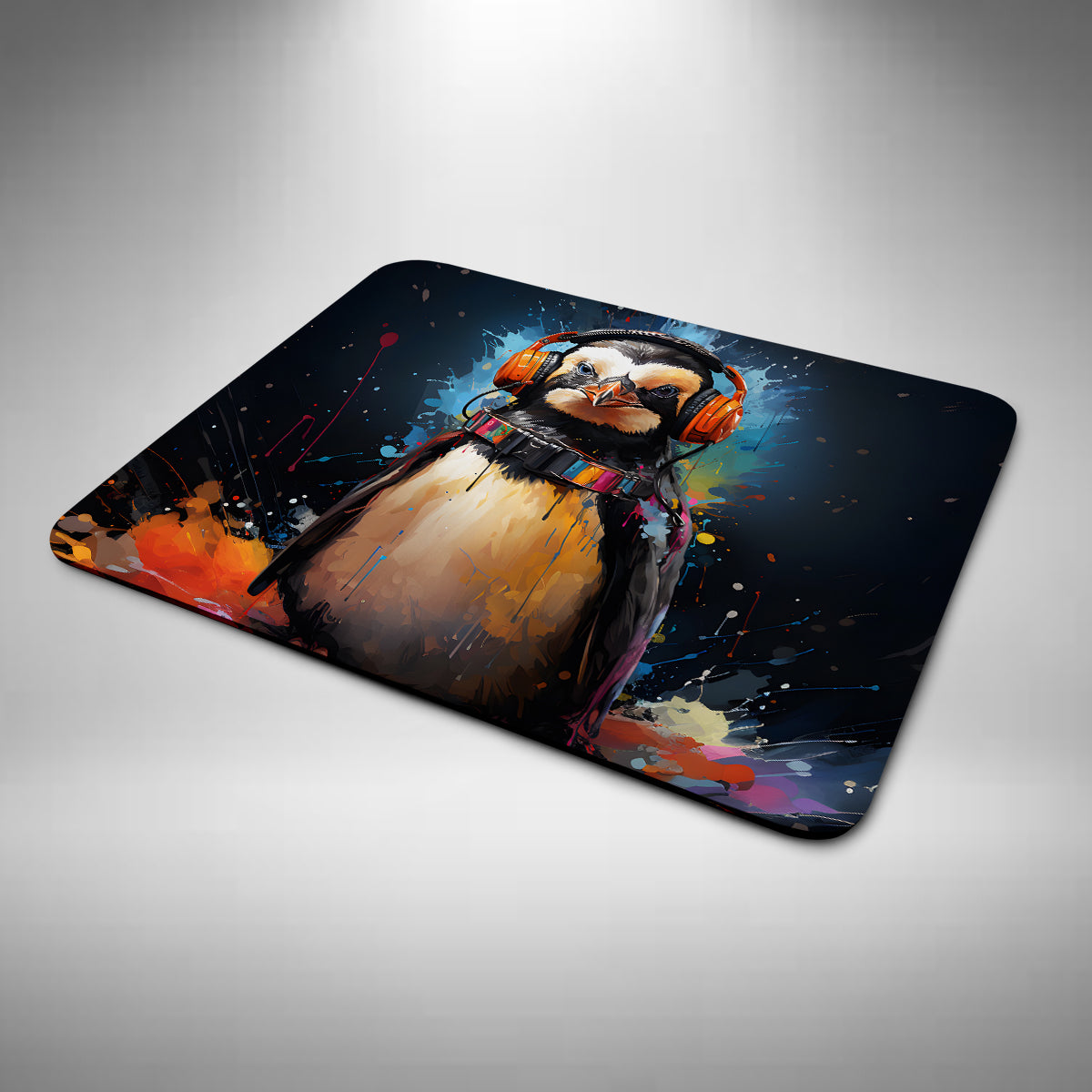 Penguin Wearing Headphones Mouse Mat