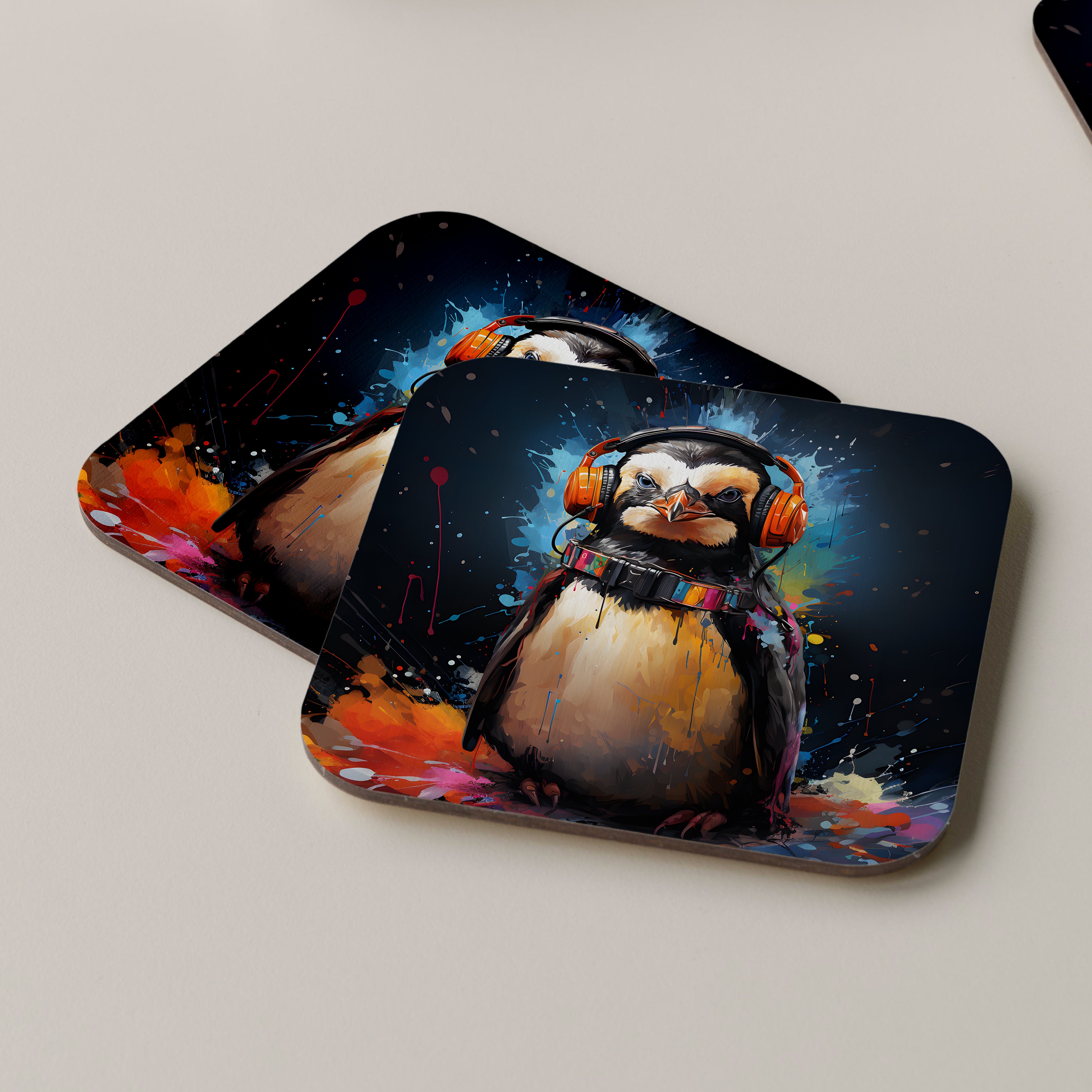 Penguin Wearing Headphones Coasters