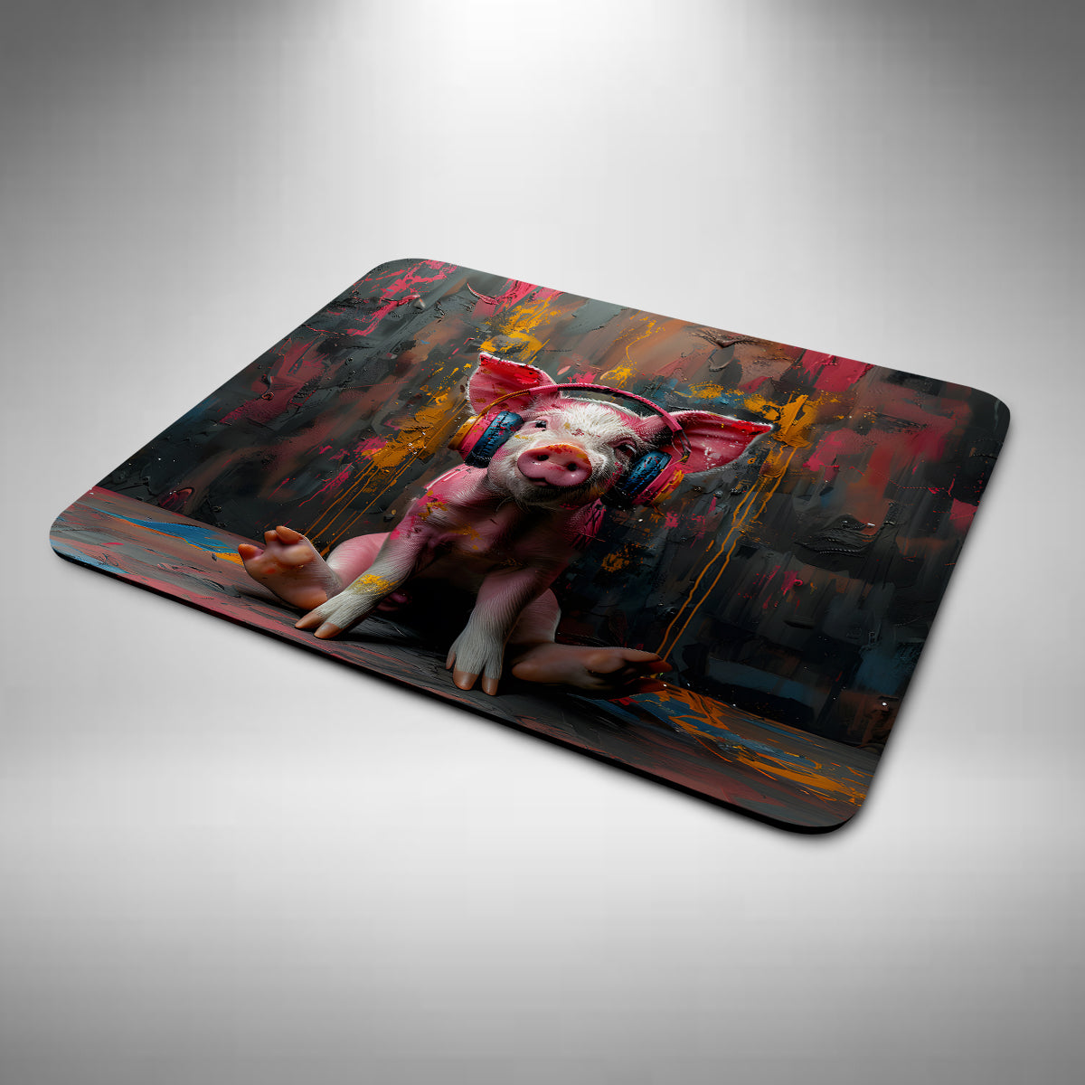 Pig Wearing Headphones Mouse Mat
