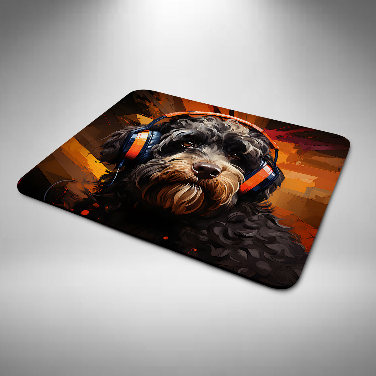 Portuguese Water Dog Wearing Headphones Mouse Mat