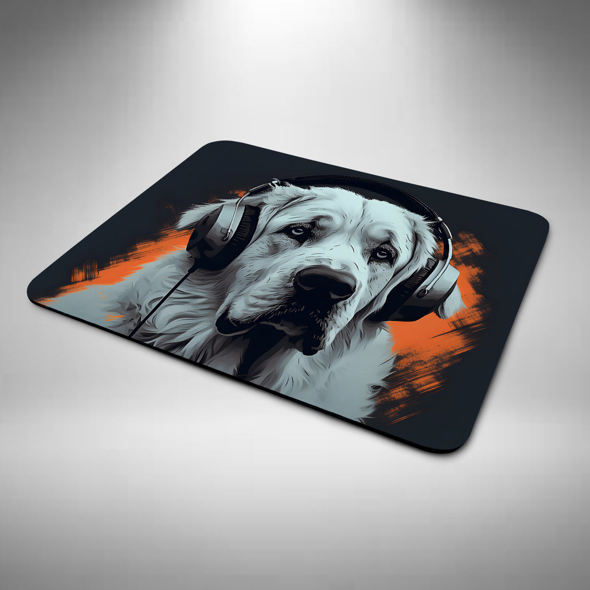 Pyrenean Mastiff Wearing Headphones Mouse Mat