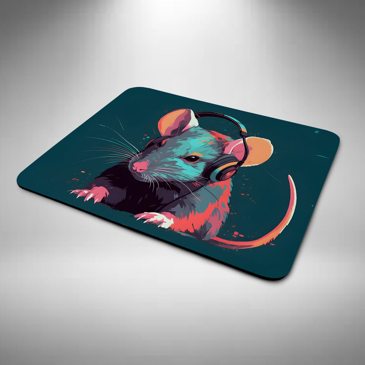 Rat Wearing Headphones Mouse Mat