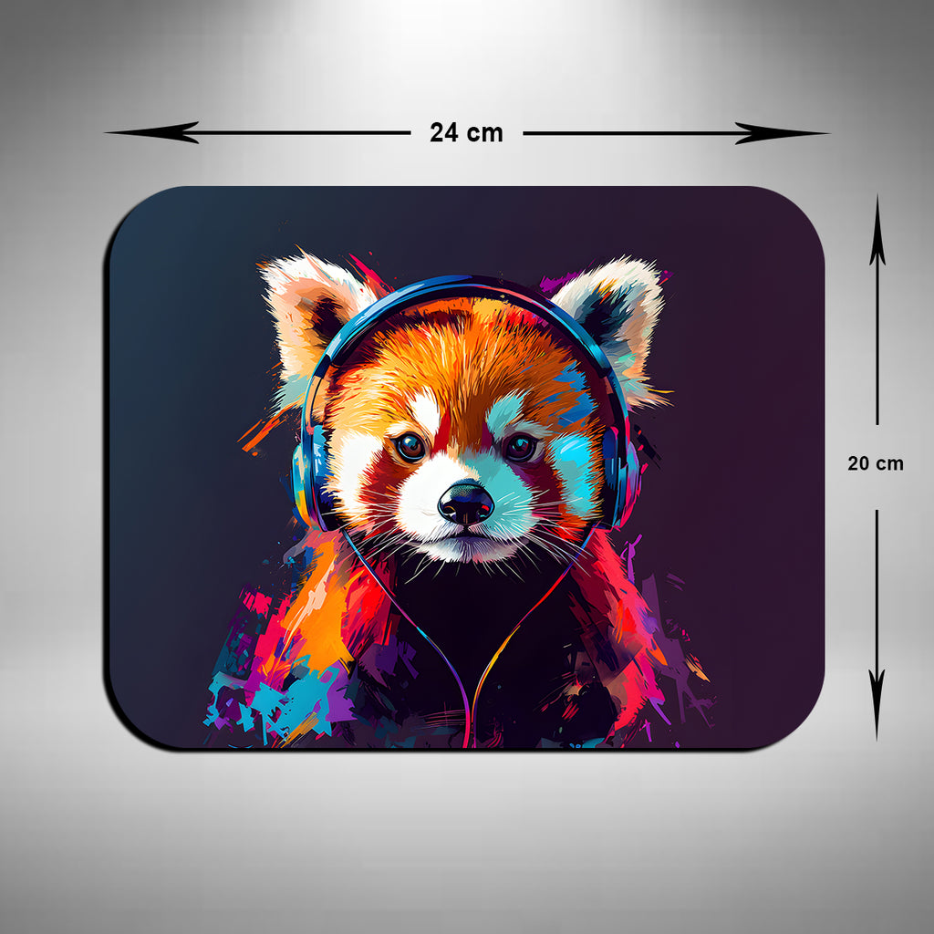 Red Panda Wearing Headphones Mouse Mat