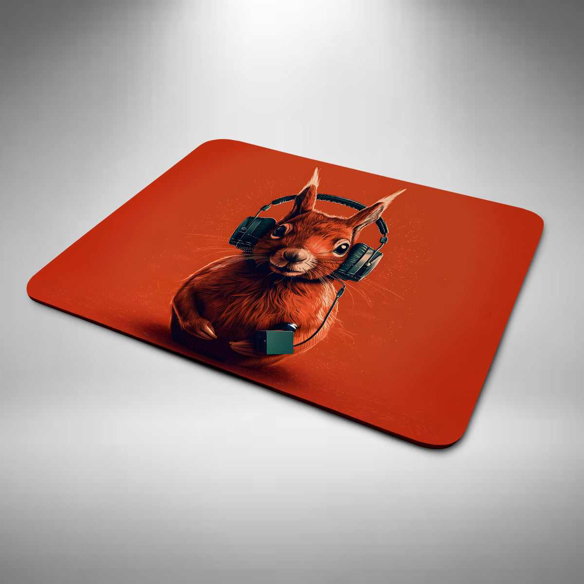 Red Squirrel Wearing Headphones Mouse Mat