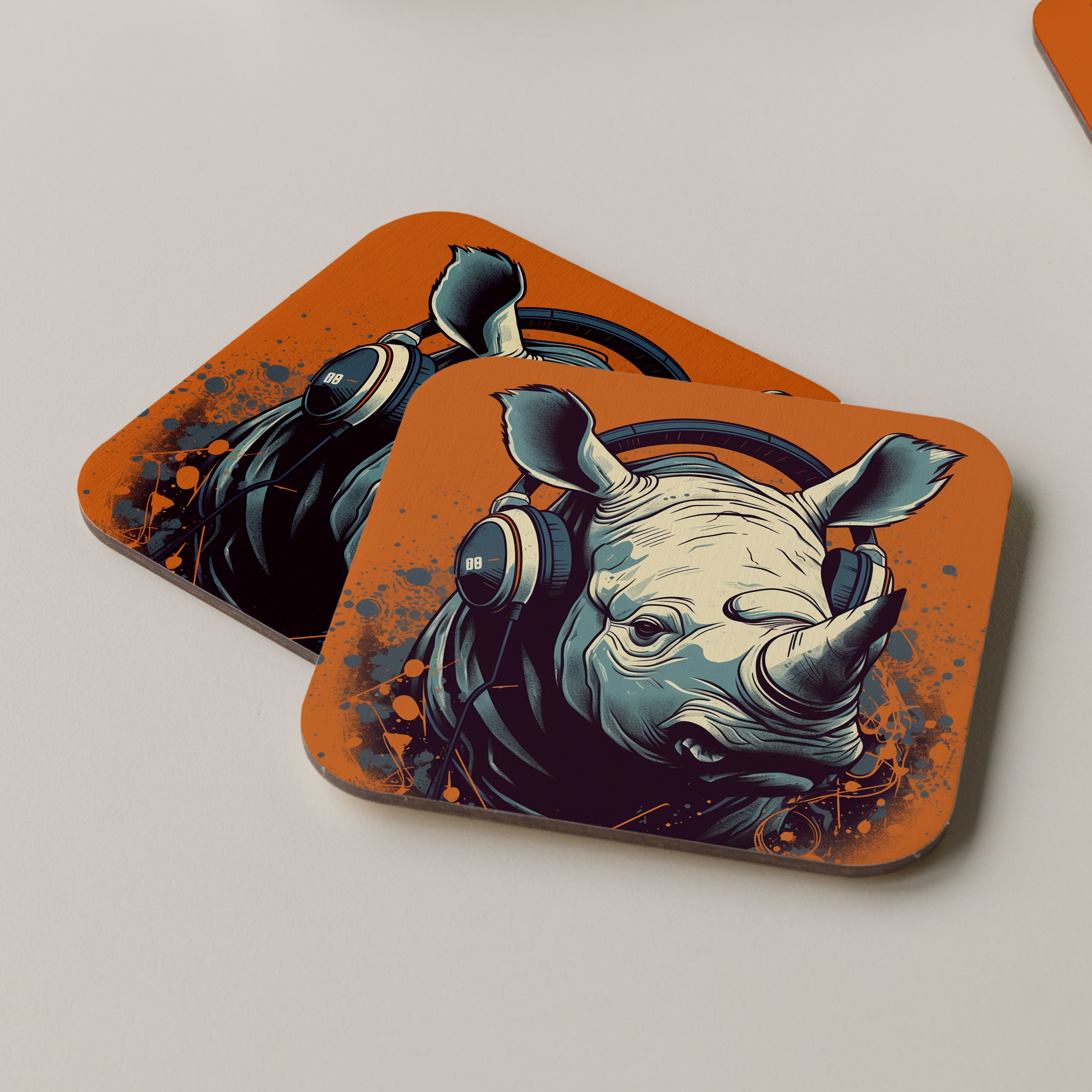 Rhinoceros Wearing Headphones Coasters