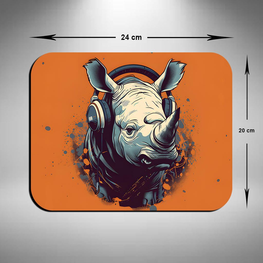 Rhinoceros Wearing Headphones Mouse Mat