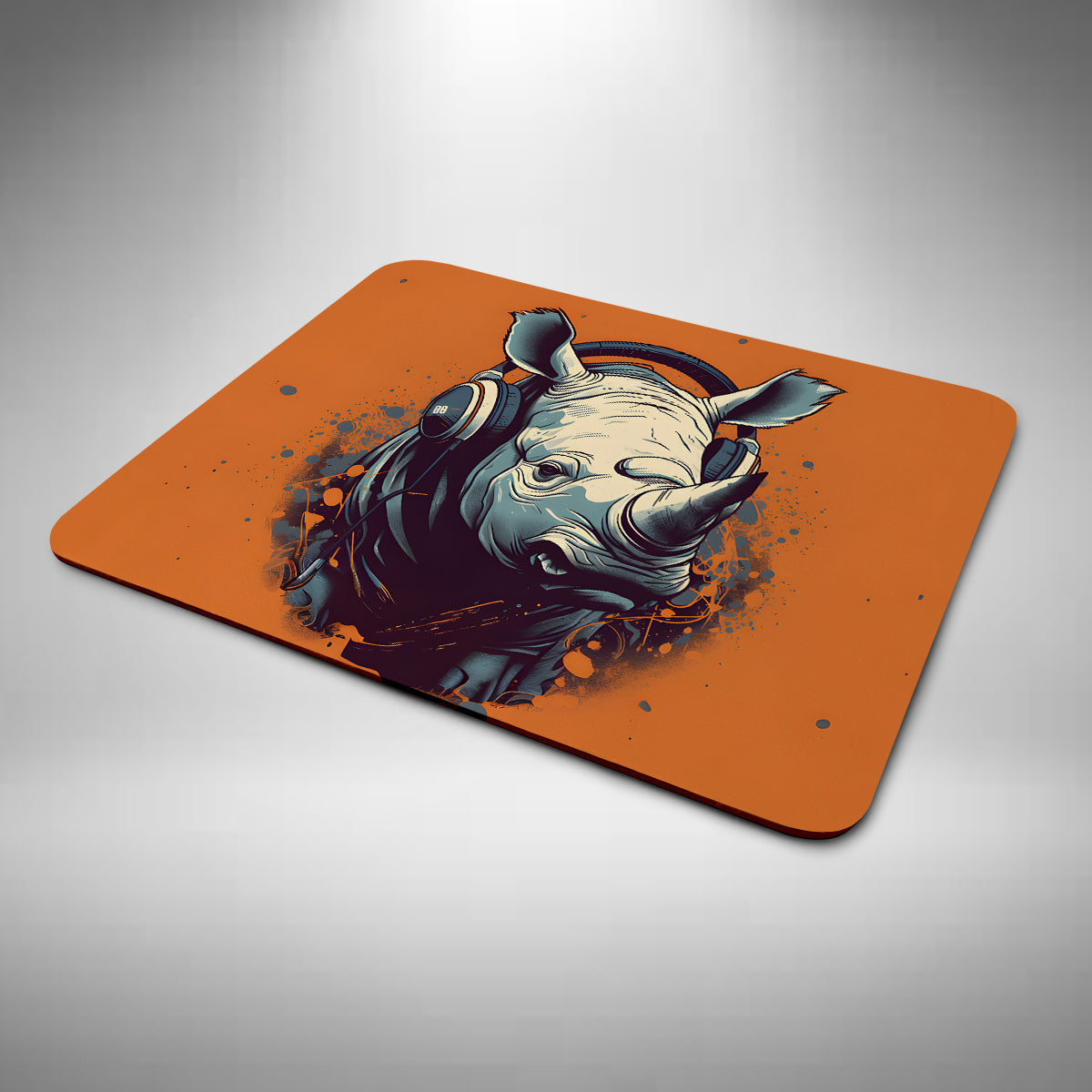 Rhinoceros Wearing Headphones Mouse Mat