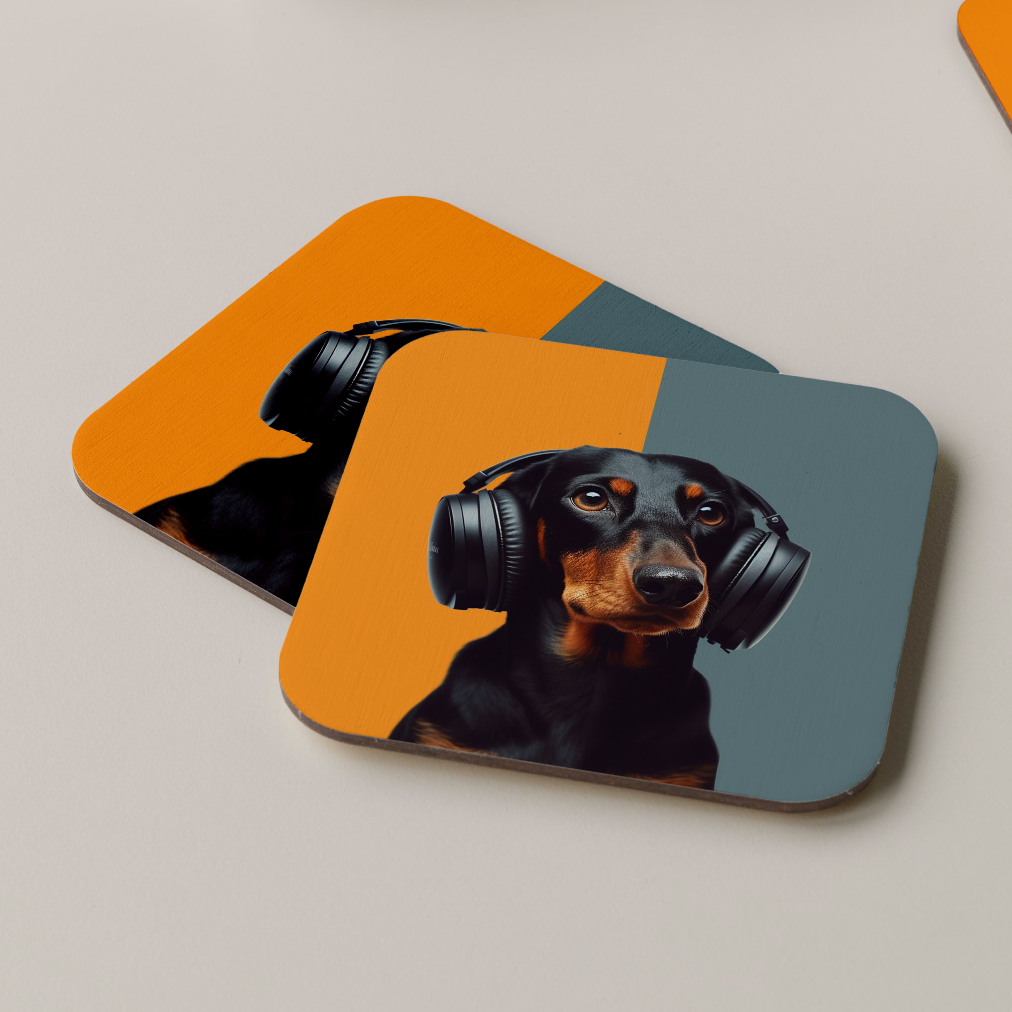Dachshund Wearing Headphones Coasters