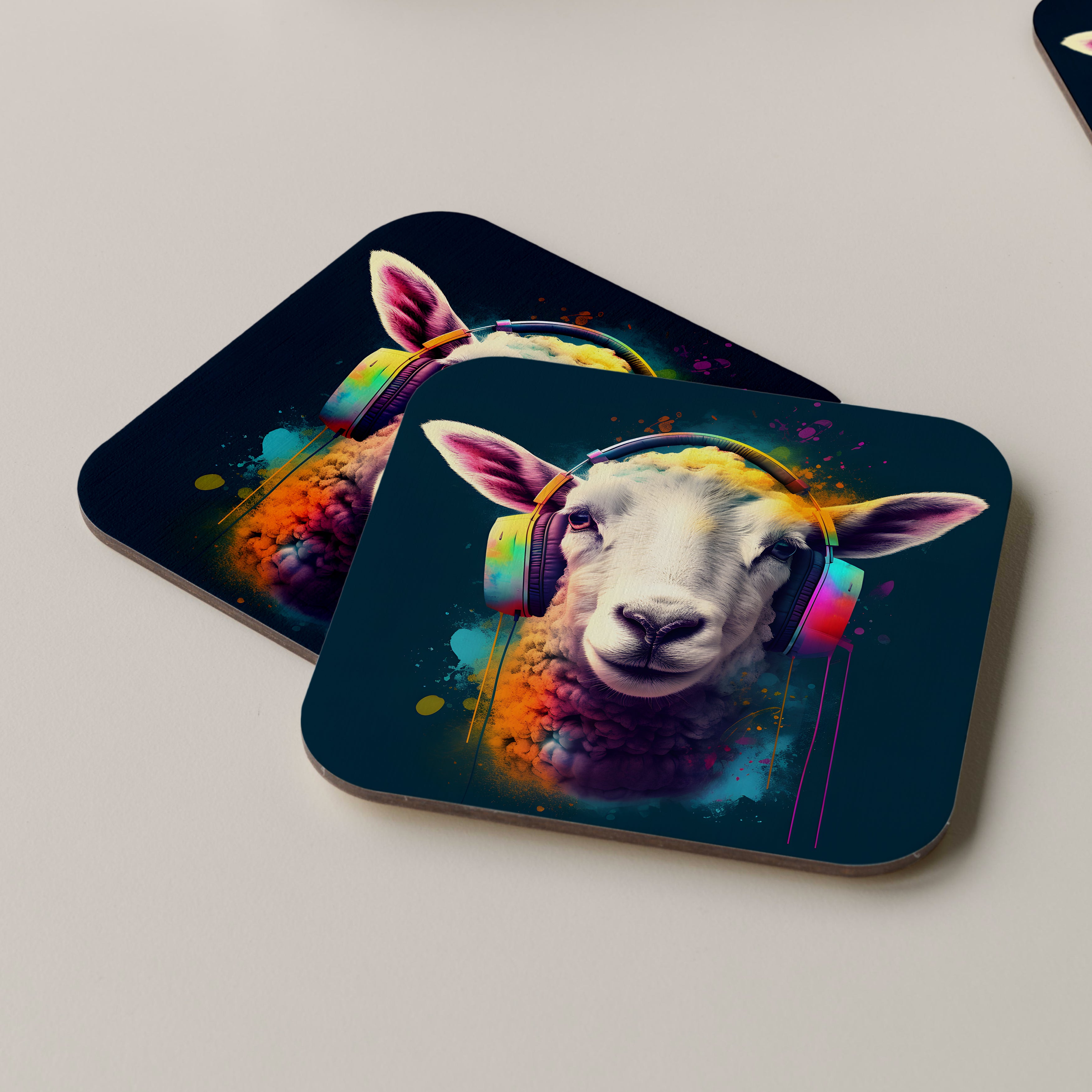Sheep Wearing Headphones Coasters
