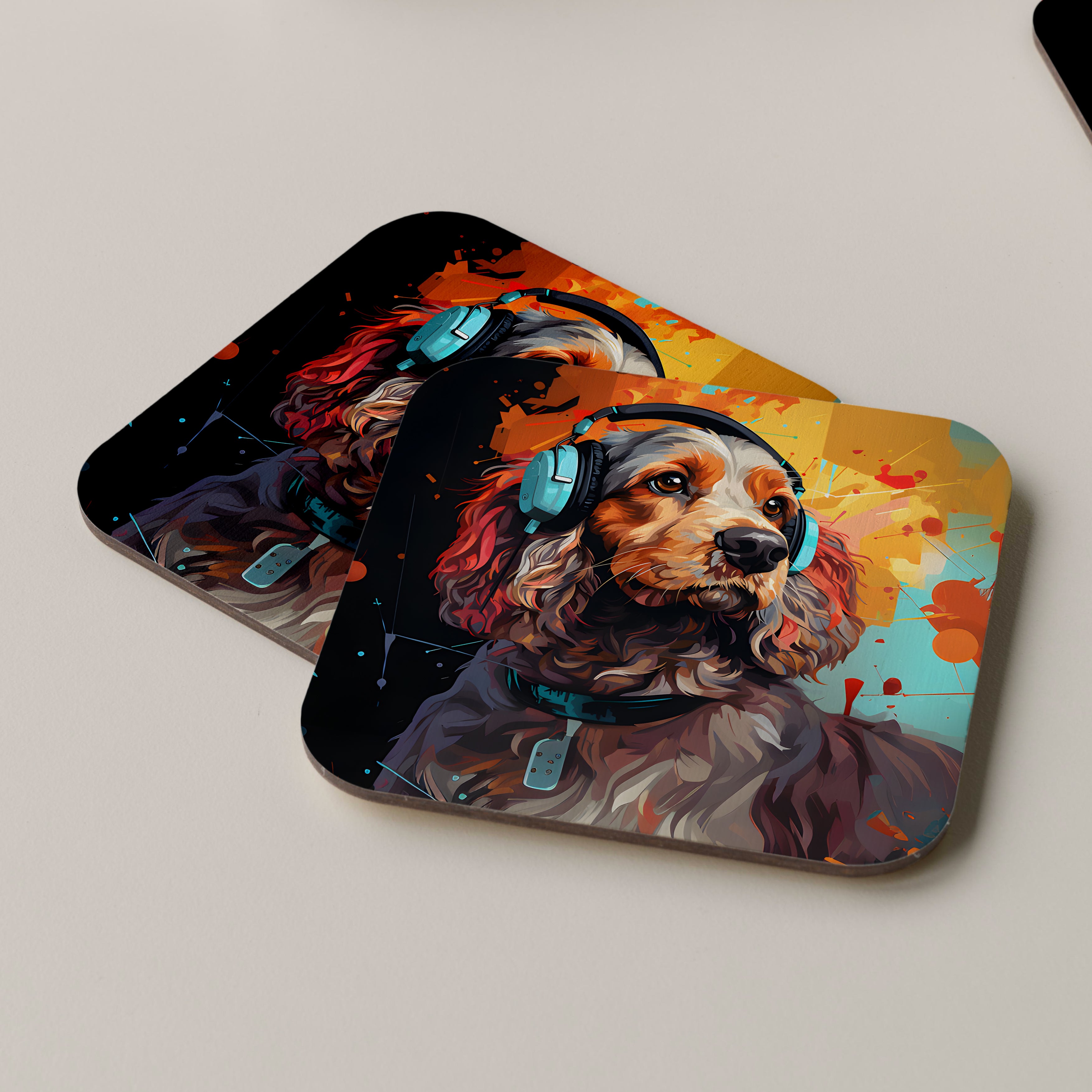 Springer Spaniel Wearing Headphones Coasters