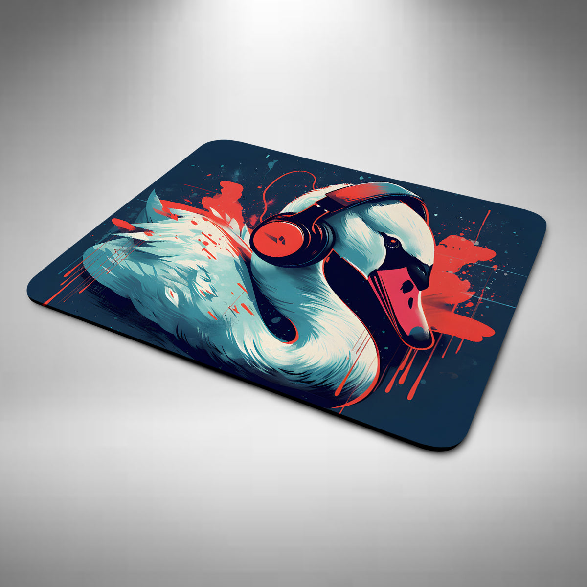 Swan Wearing Headphones Mouse Mat