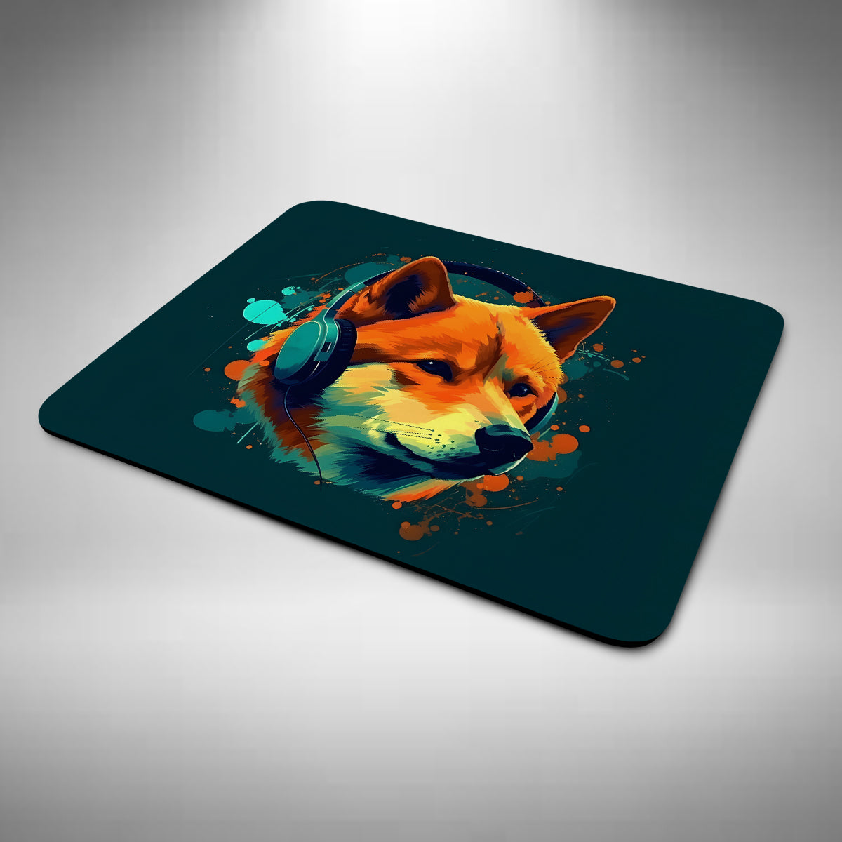 Shiba Inu Wearing Headphones Mouse Mat