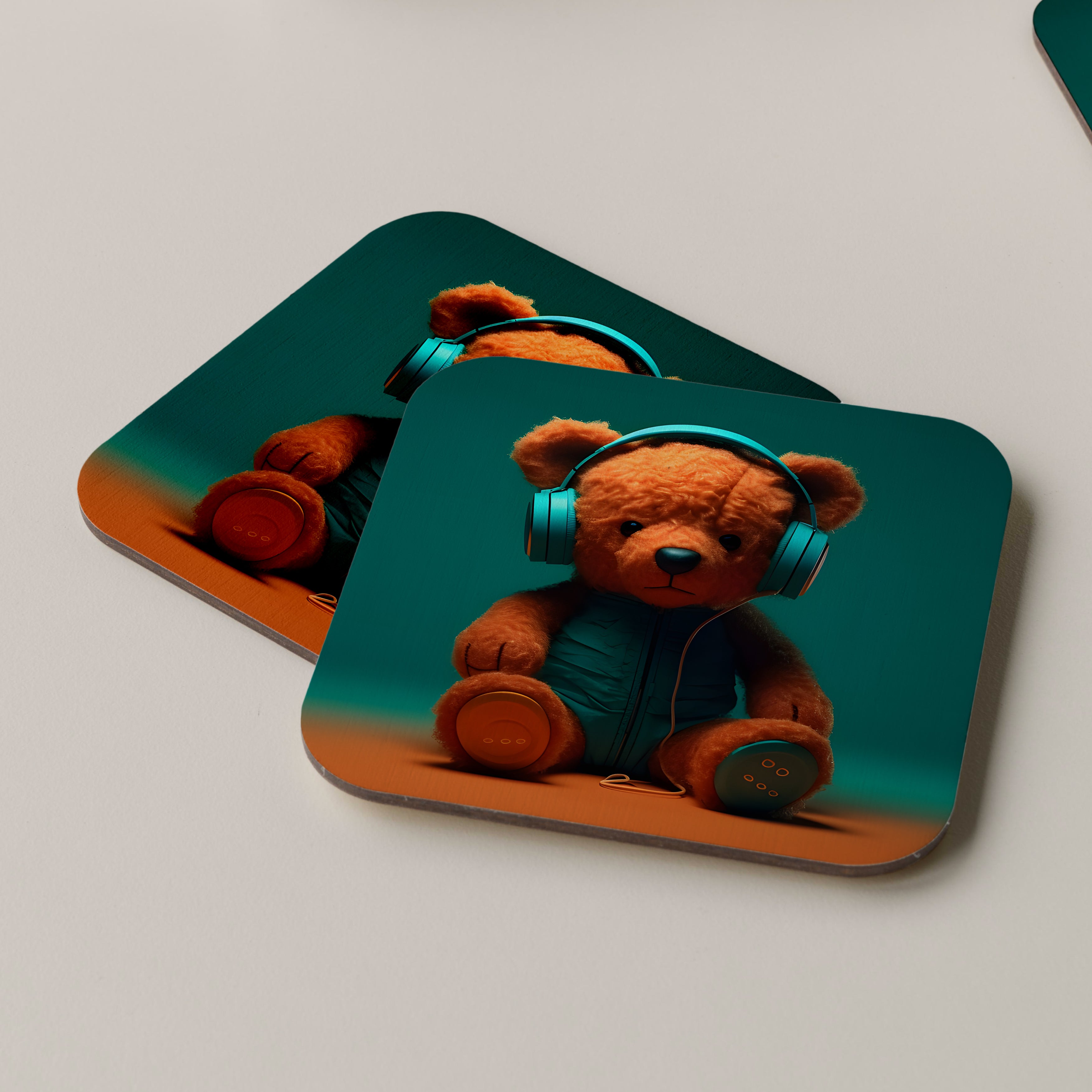 Teddy Bear Wearing Headphones Coasters