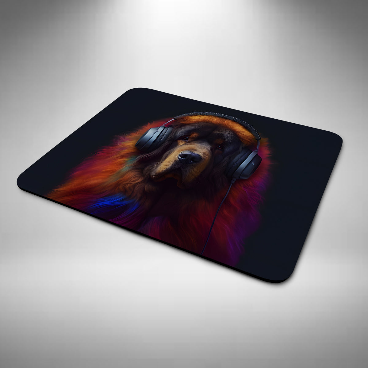 Tibetan Mastiff Wearing Headphones Mouse Mat