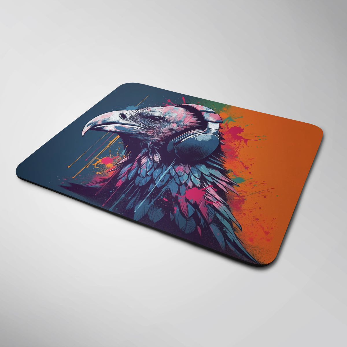 Vulture Wearing Headphones Mouse Mat