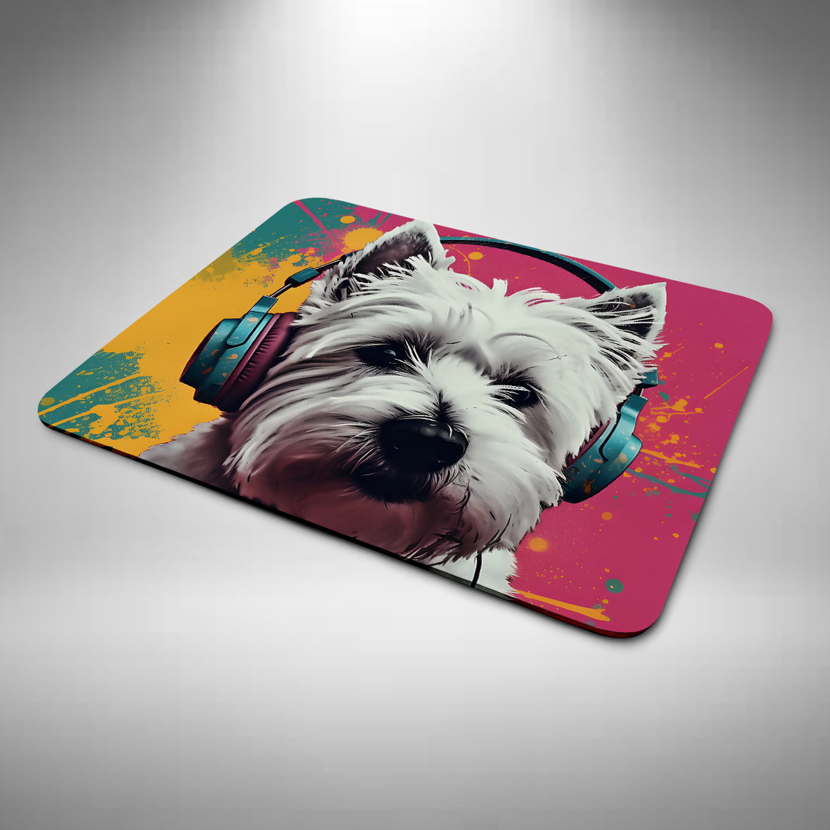 West Highland Terrier Wearing Headphones Mouse Mat