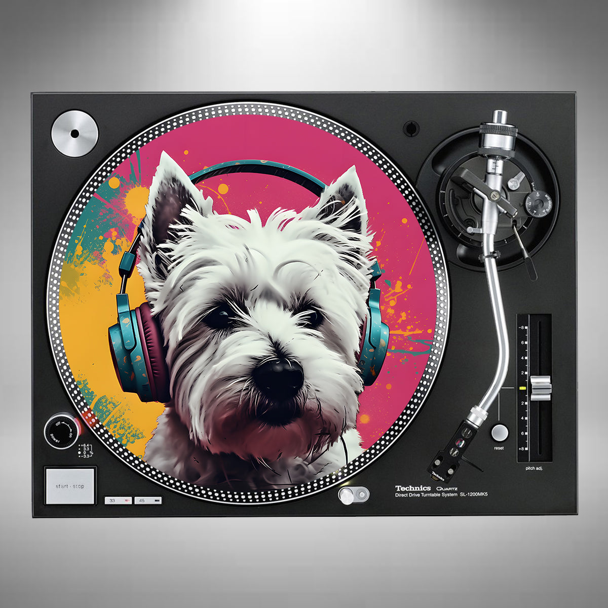 West Highland Terrier Wearing Headphones Slipmats