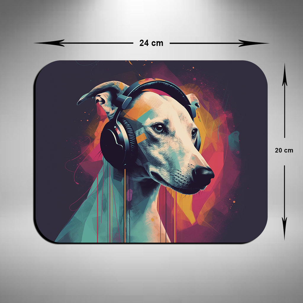 Whippet Wearing Headphones Mouse Mat