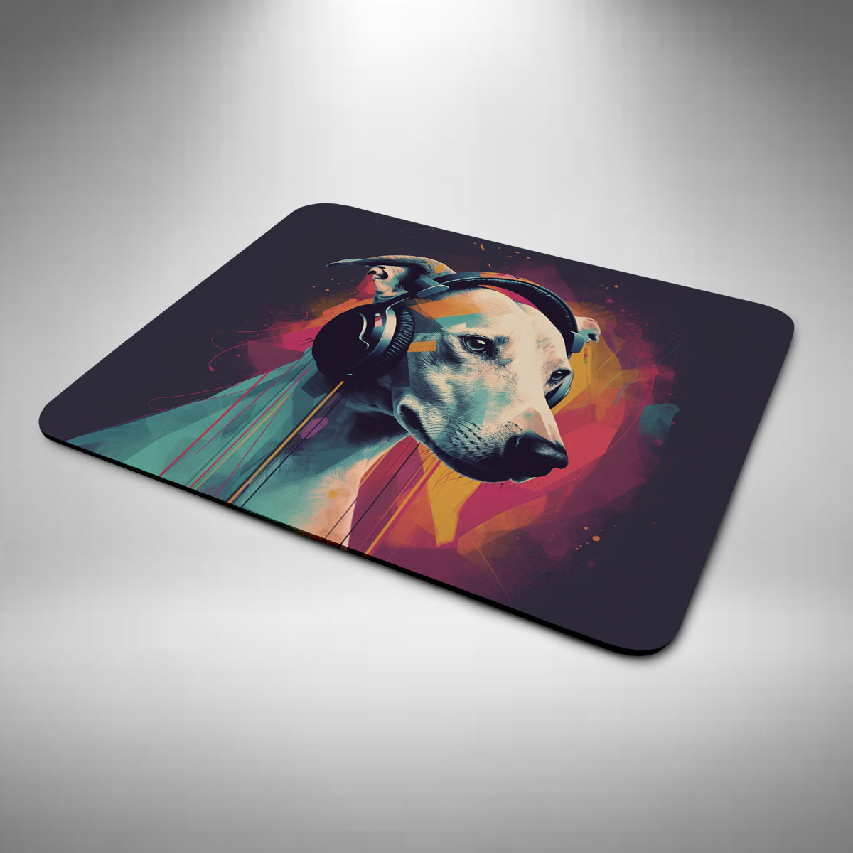 Whippet Wearing Headphones Mouse Mat