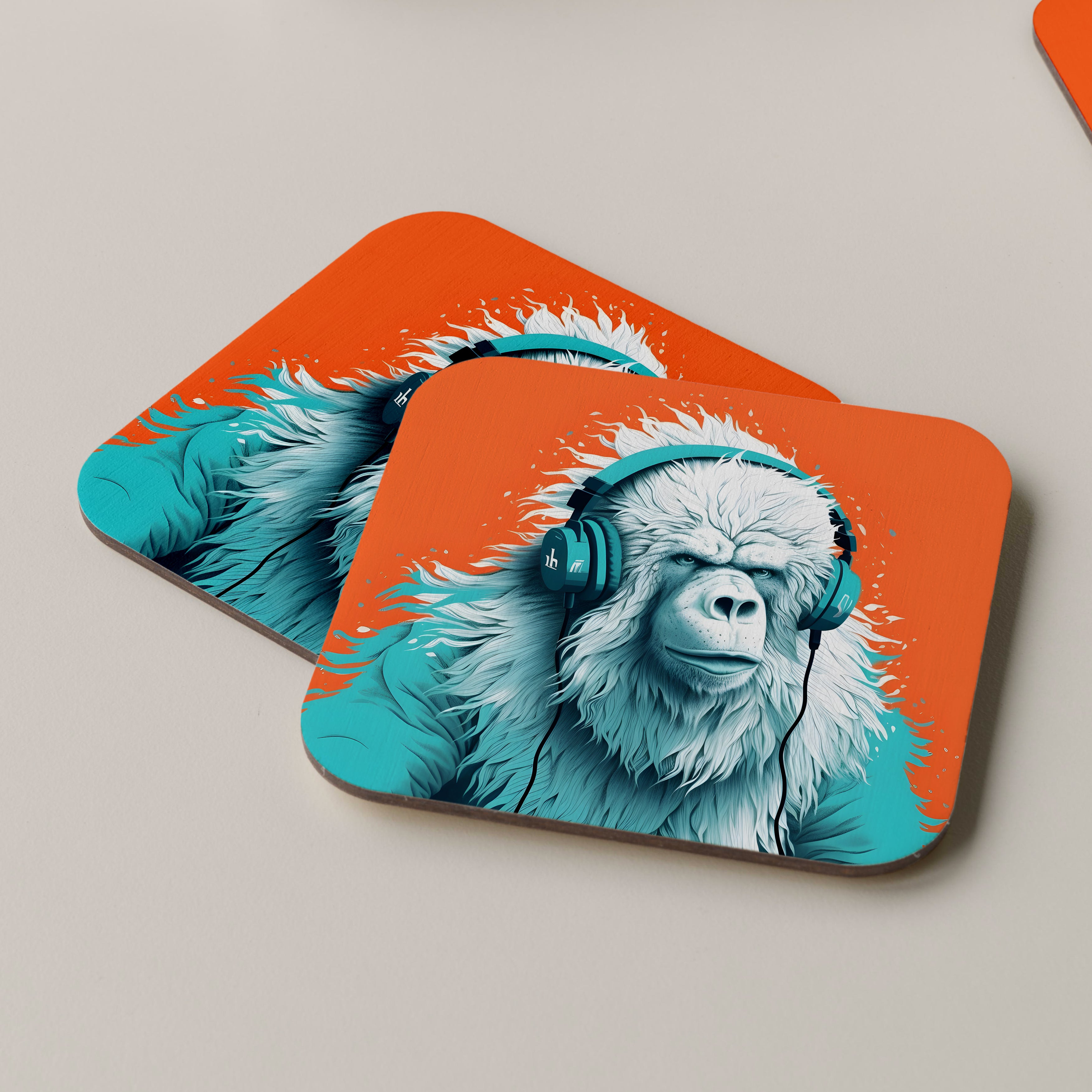 Yeti Wearing Headphones Coasters