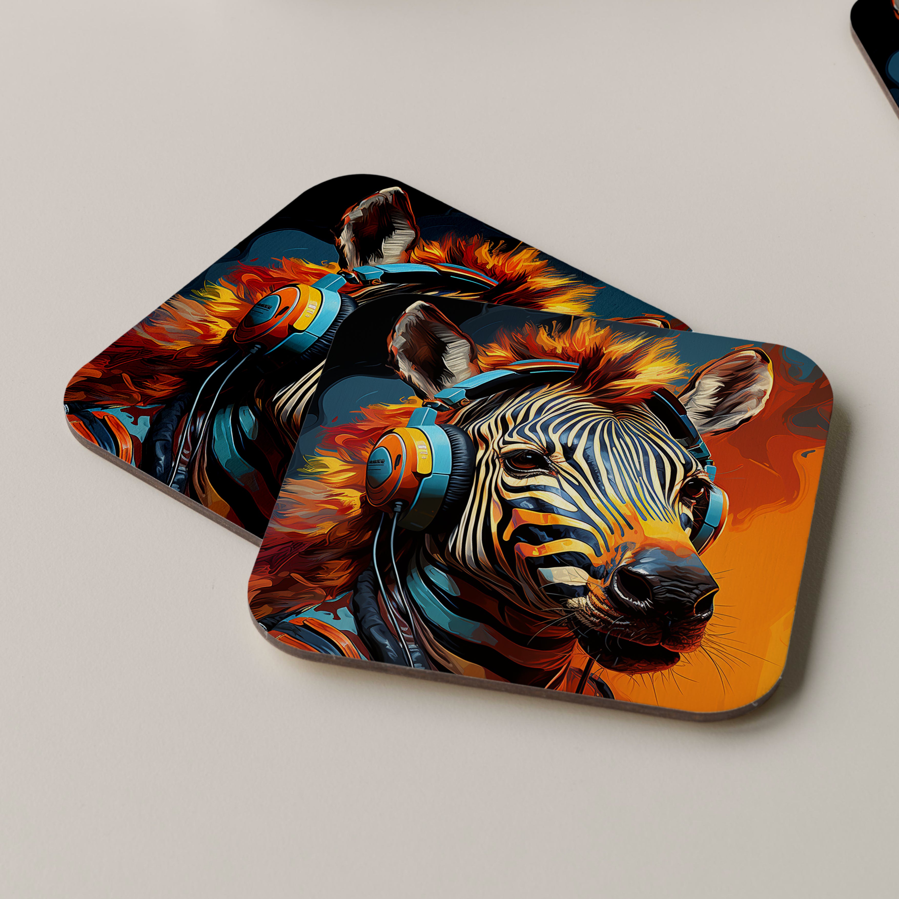 Zebra Wearing Headphones Coasters