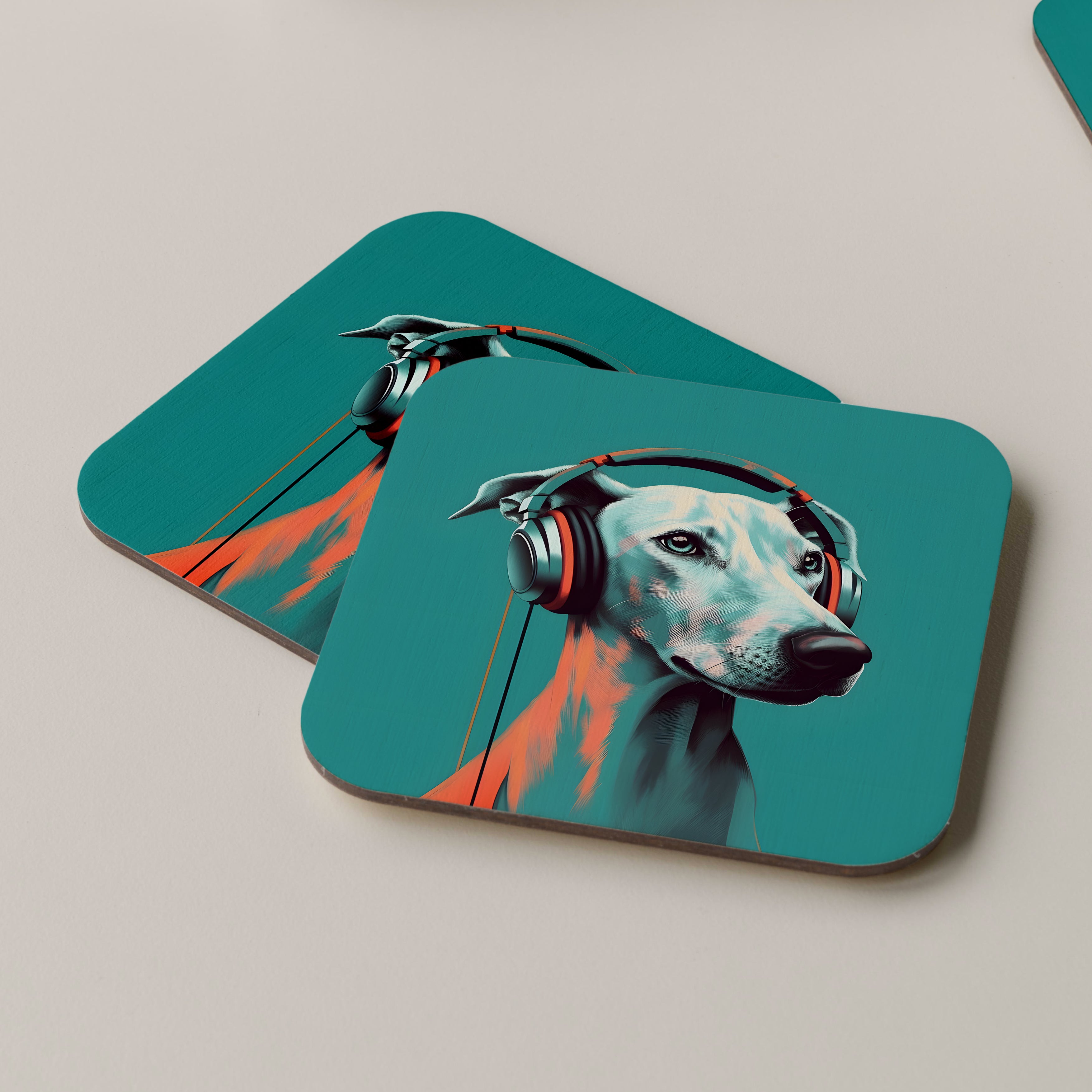 Azawakh Wearing Headphones Coasters