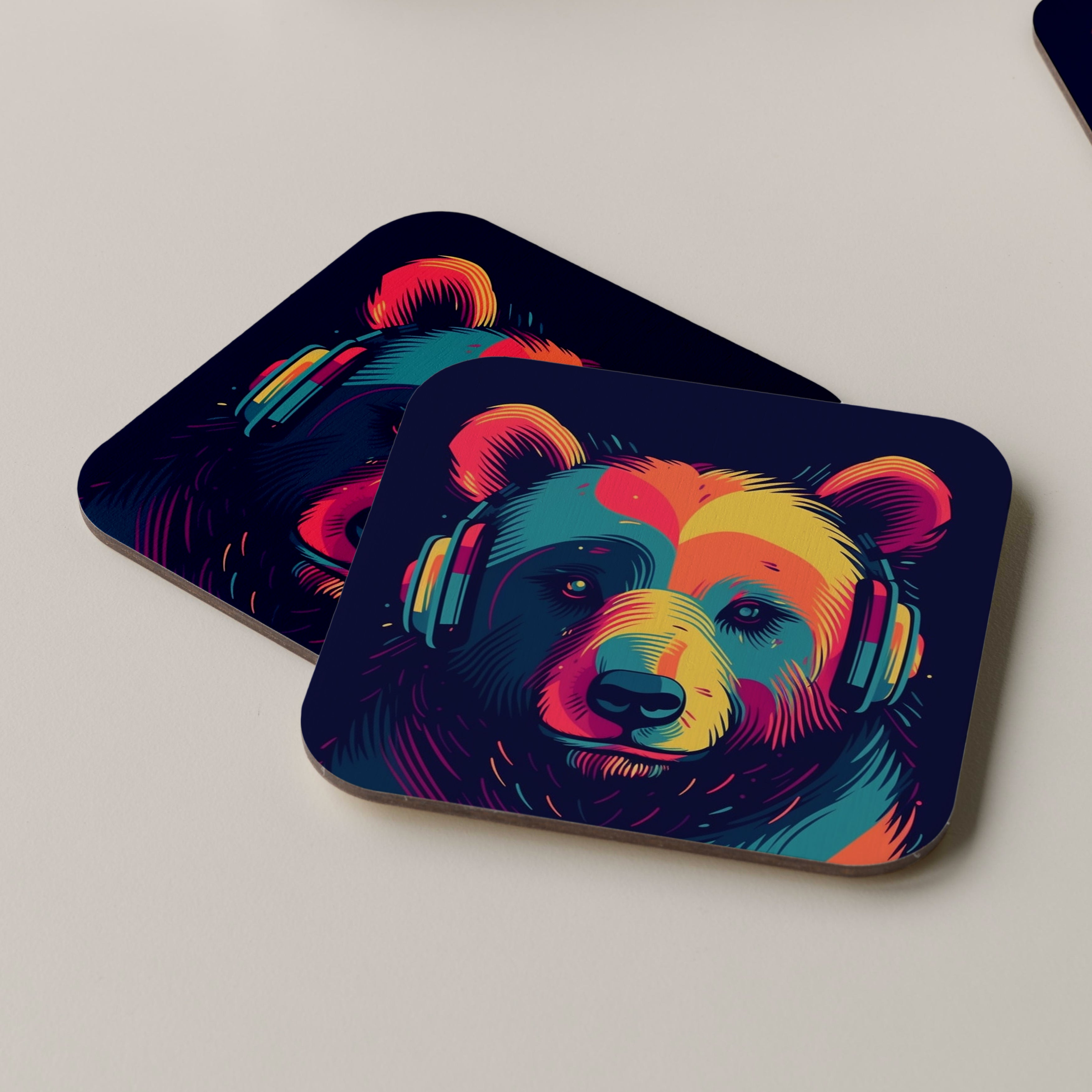 Bear Wearing Headphones Coasters