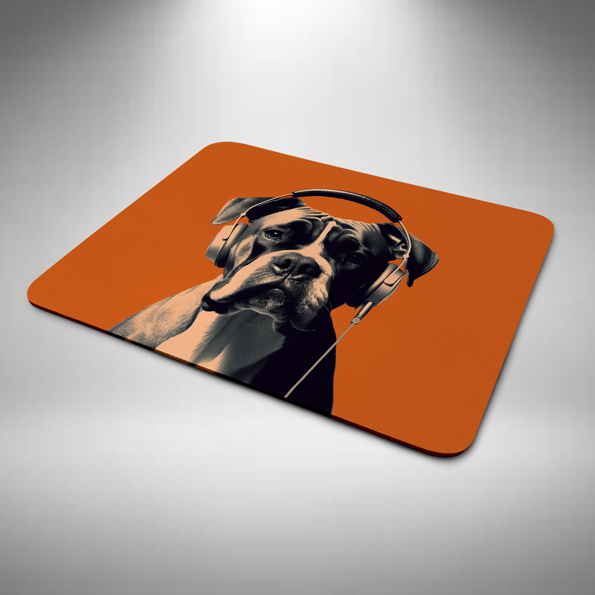 Boxer Dog Wearing Headphones Mouse Mat