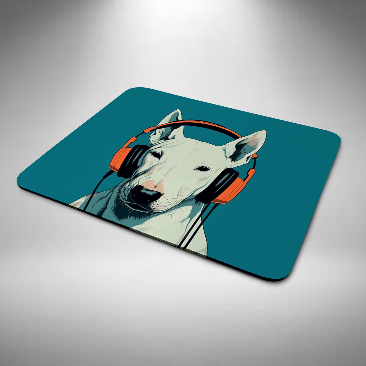 English Bull Terrier wearing Headphones Mouse Mat