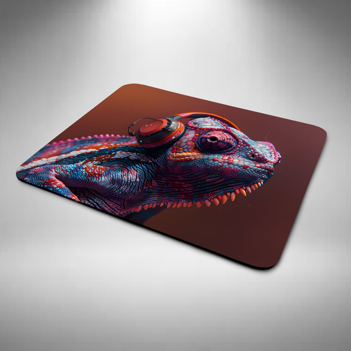 Chameleon Wearing Headphones Mouse Mat