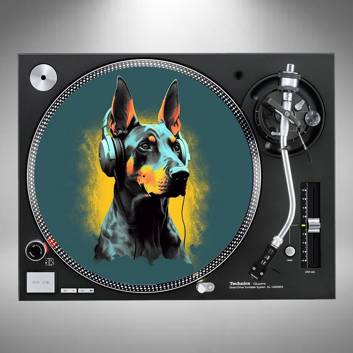 Dobermann Wearing Headphones Slipmats