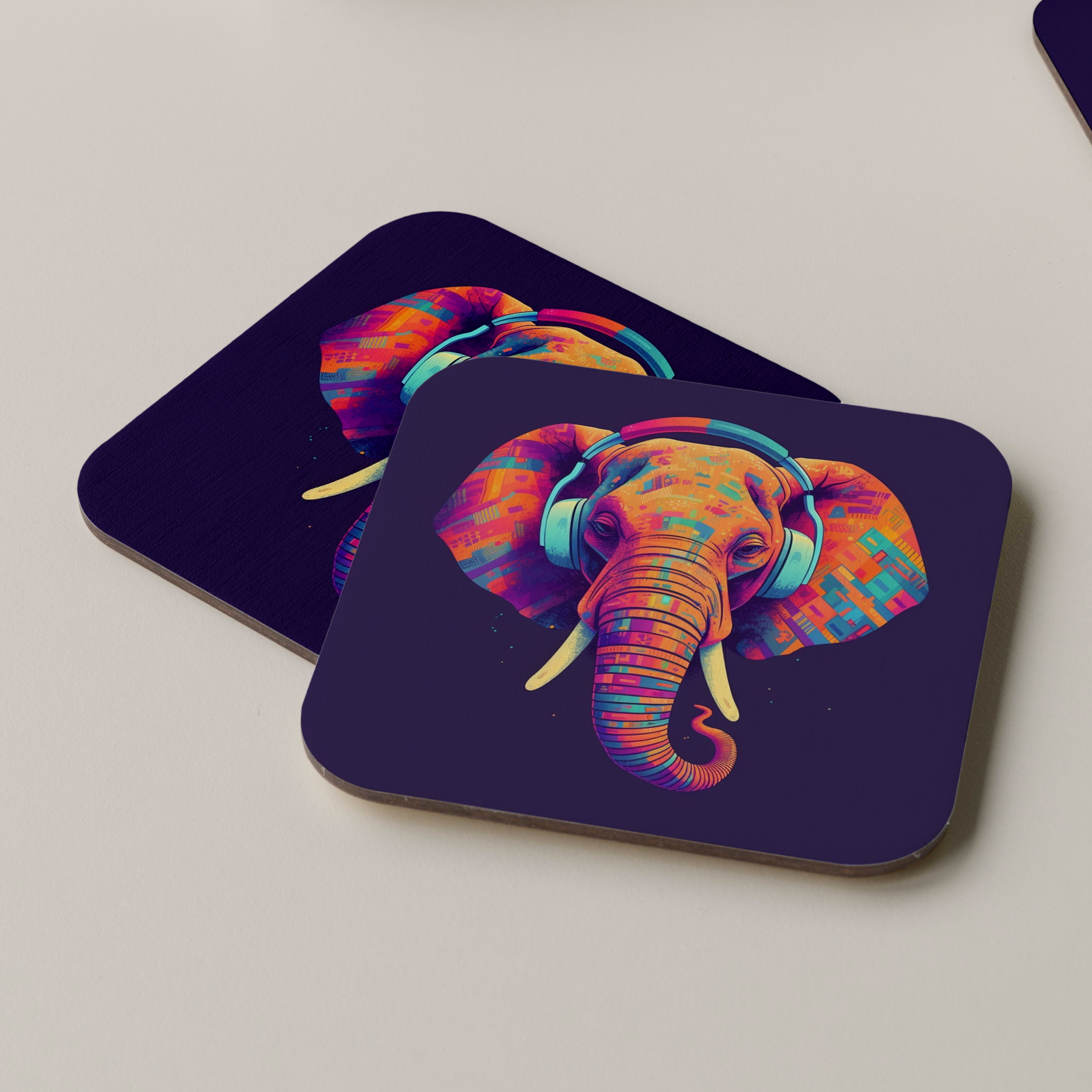 Elephant Wearing Headphones Coasters