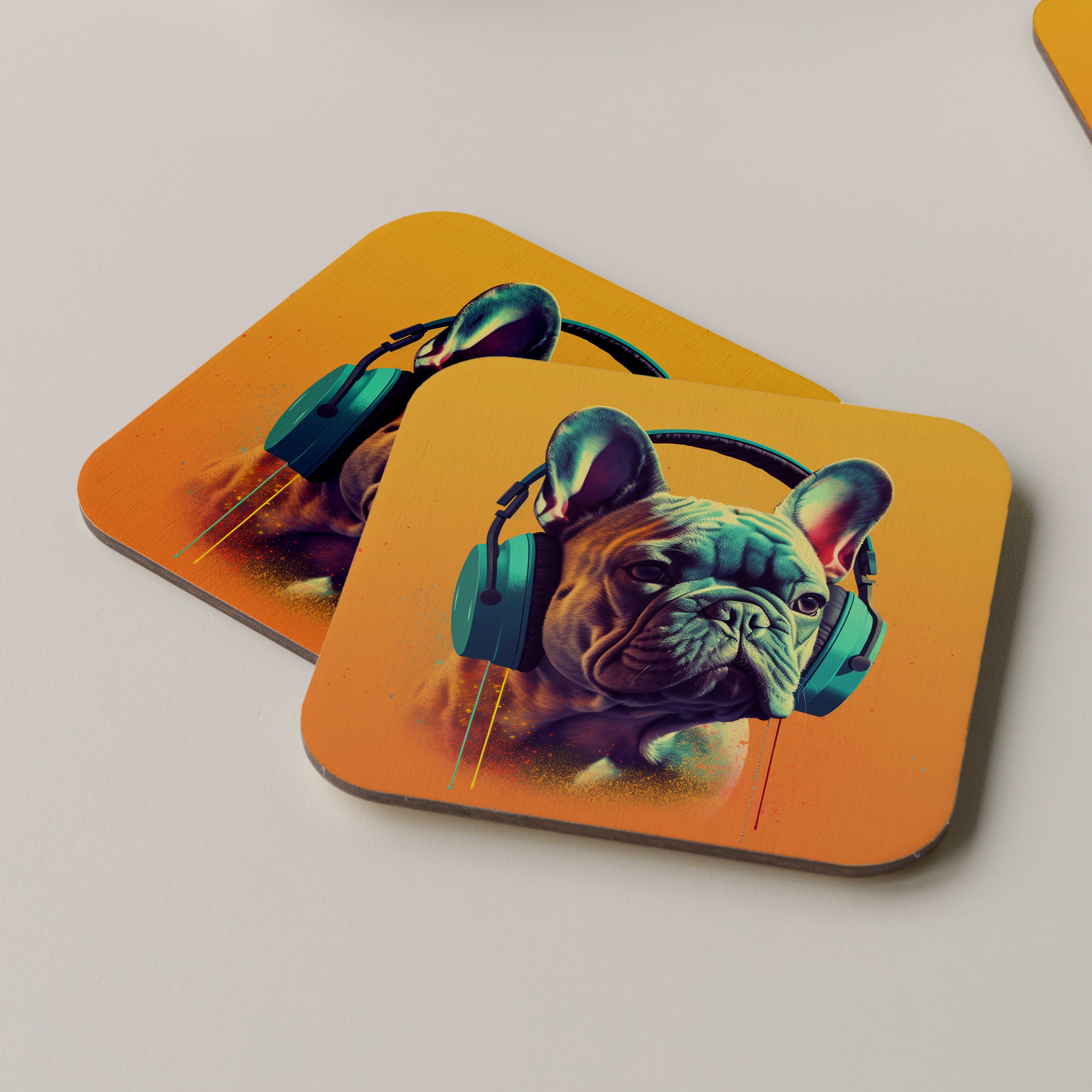 Fawn French Bulldog Wearing Headphones Coasters