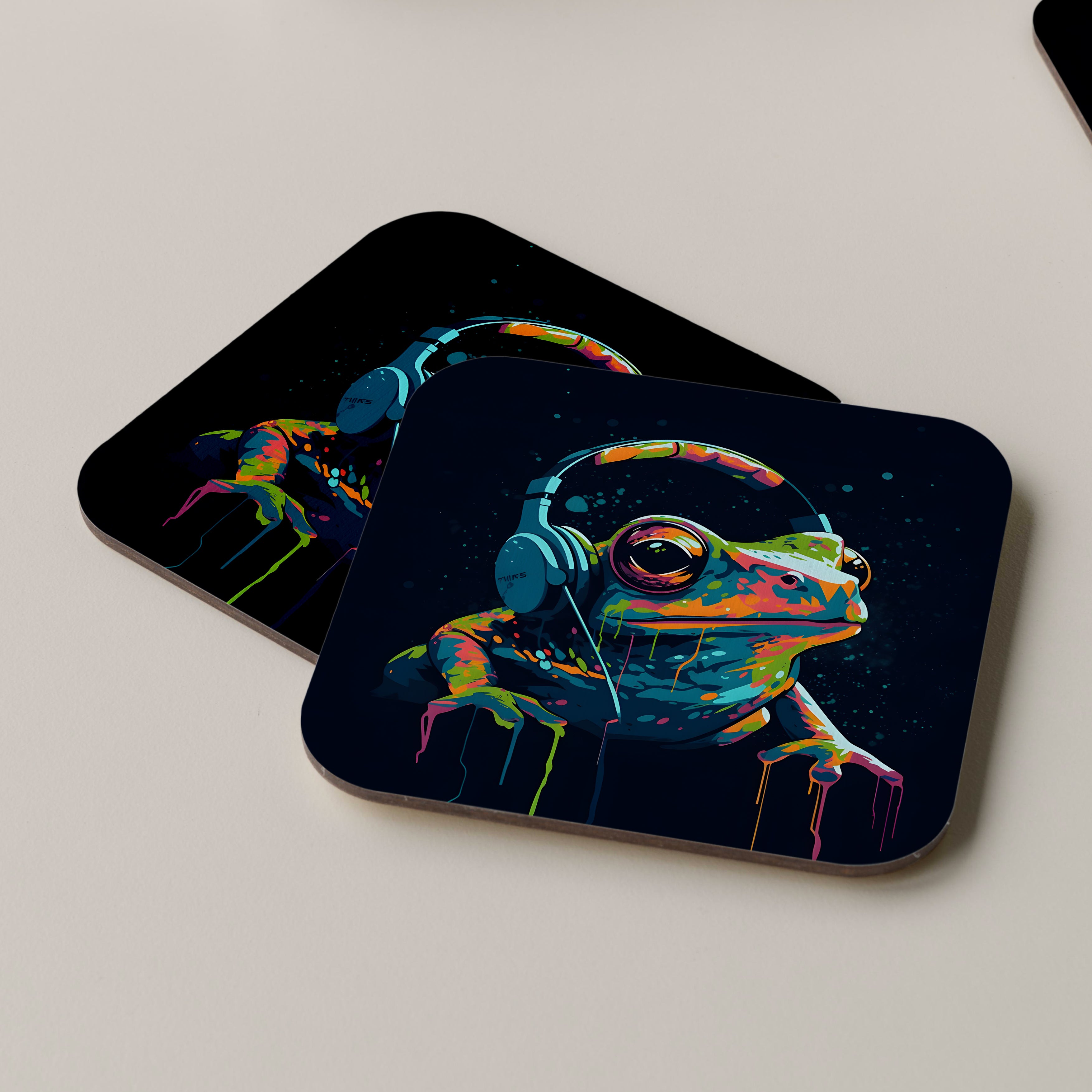 Frog Wearing Headphones Coasters
