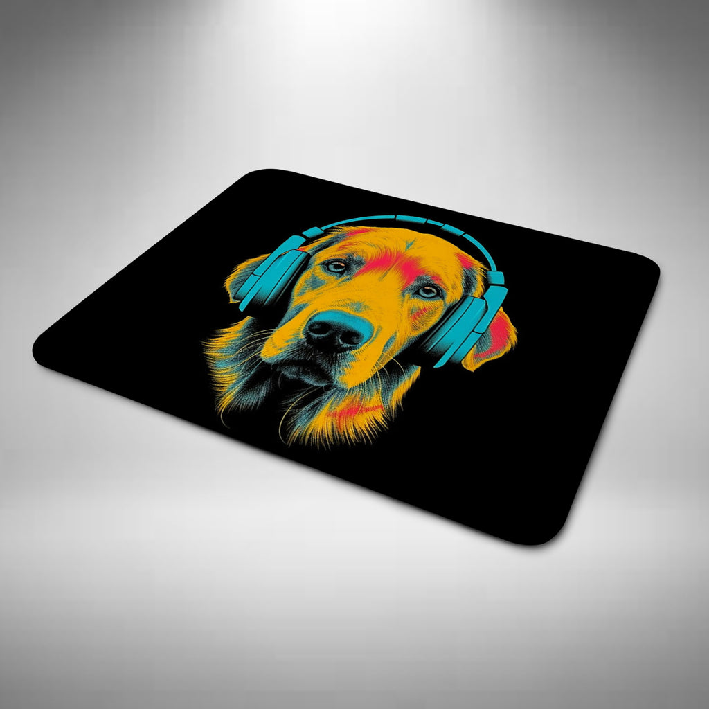 Golden Retriever Wearing Headphones Mouse Mat