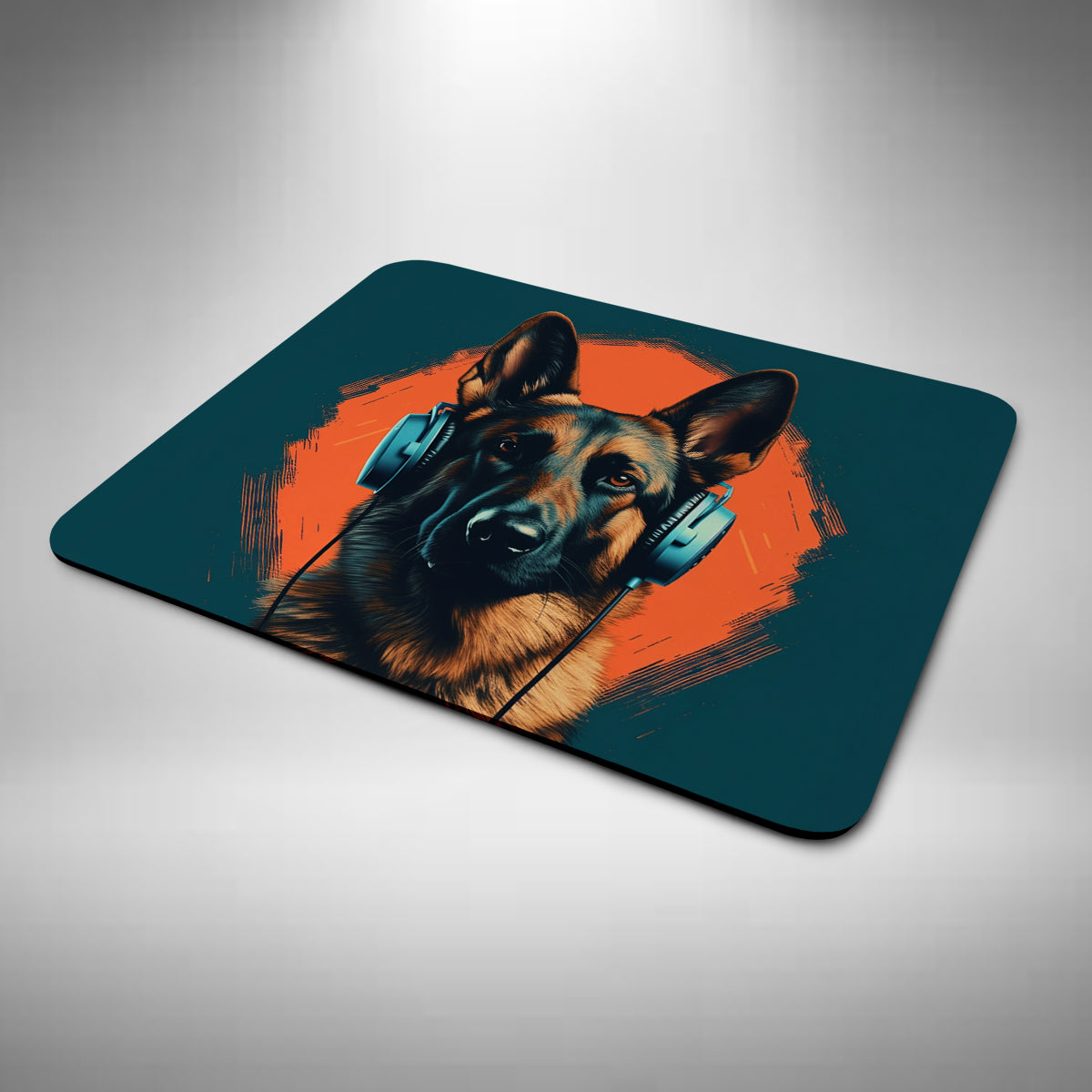 German Shepherd Wearing Headphones Mouse Mat