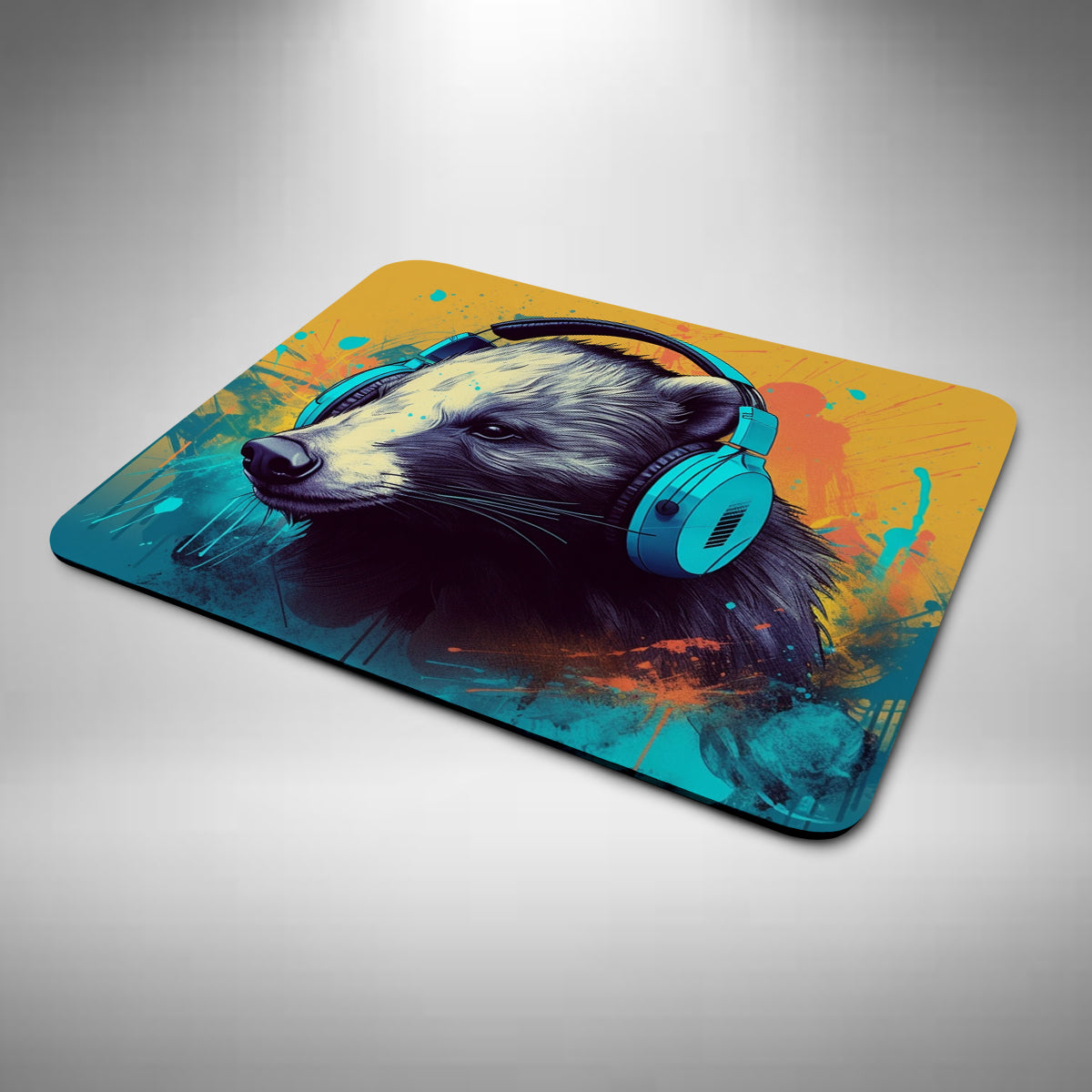 Badger Wearing Headphones Mouse Mat