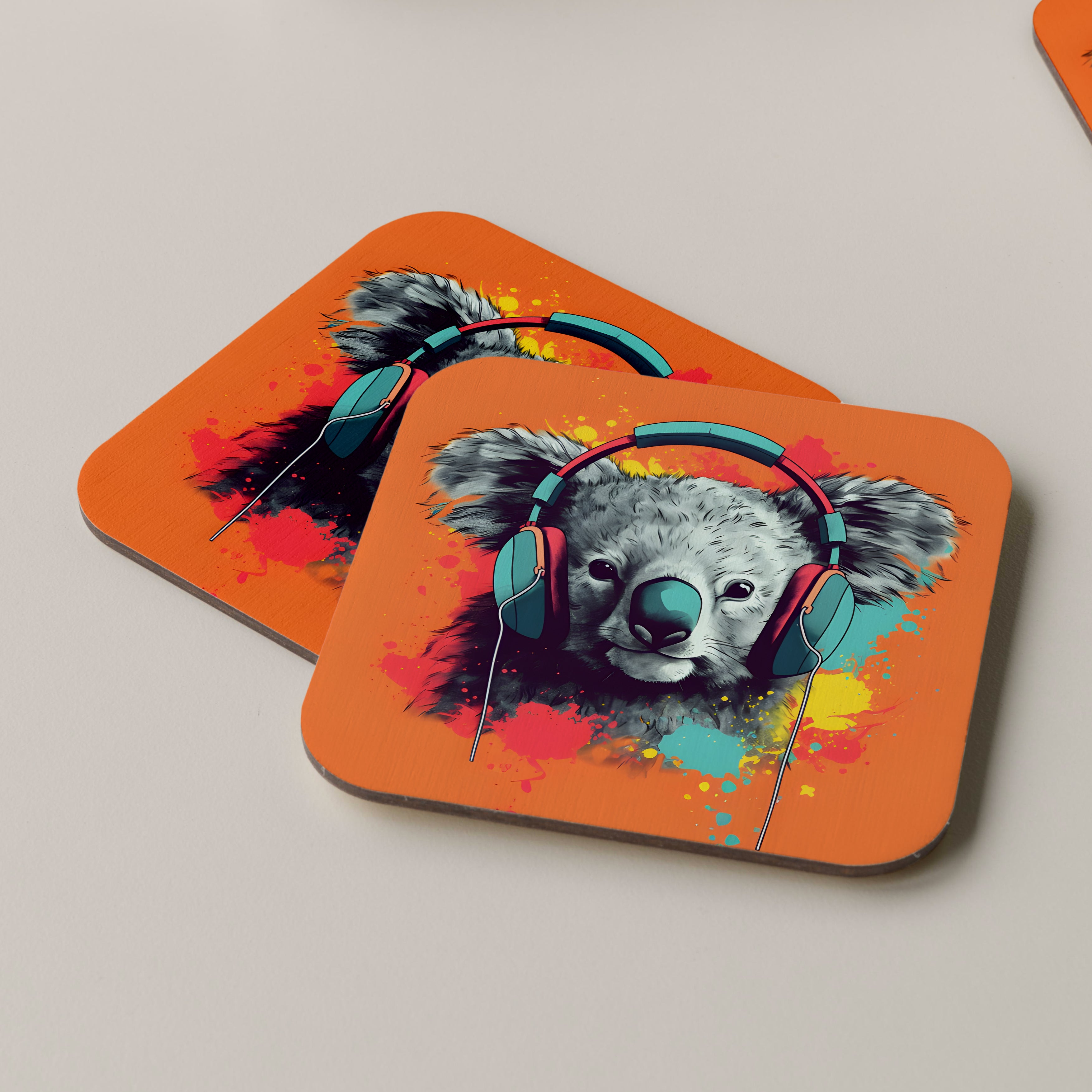 Koala Wearing Headphones Coasters