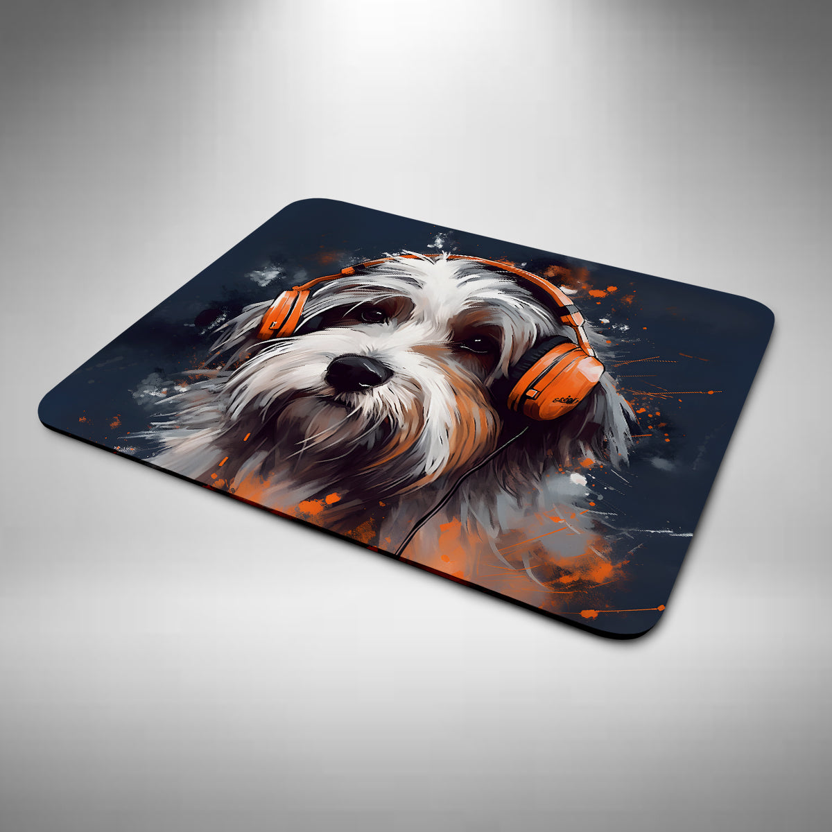 Löwchen Dog Wearing Headphones Mouse Mat