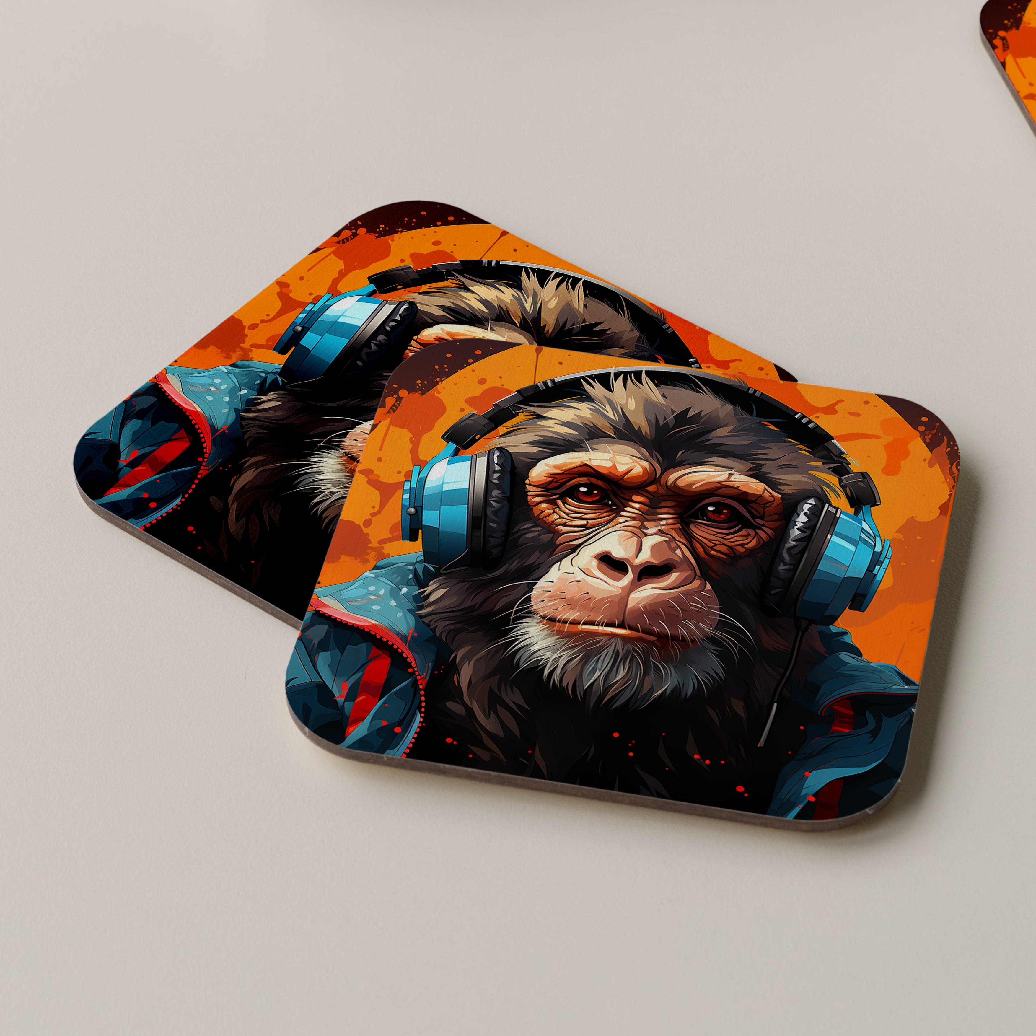 Chimpanzee Wearing Headphones Coasters New