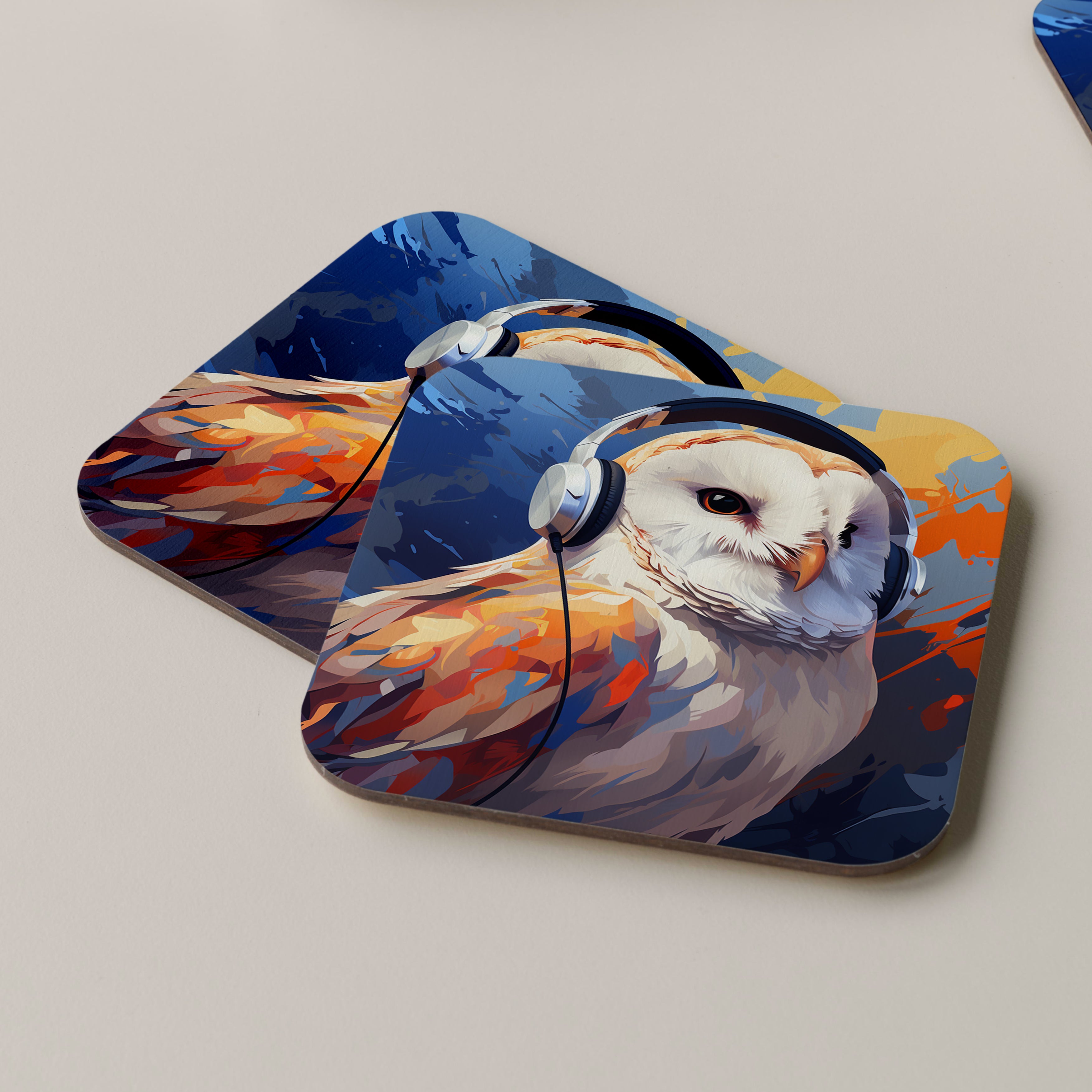 Owl Wearing Headphones Coasters