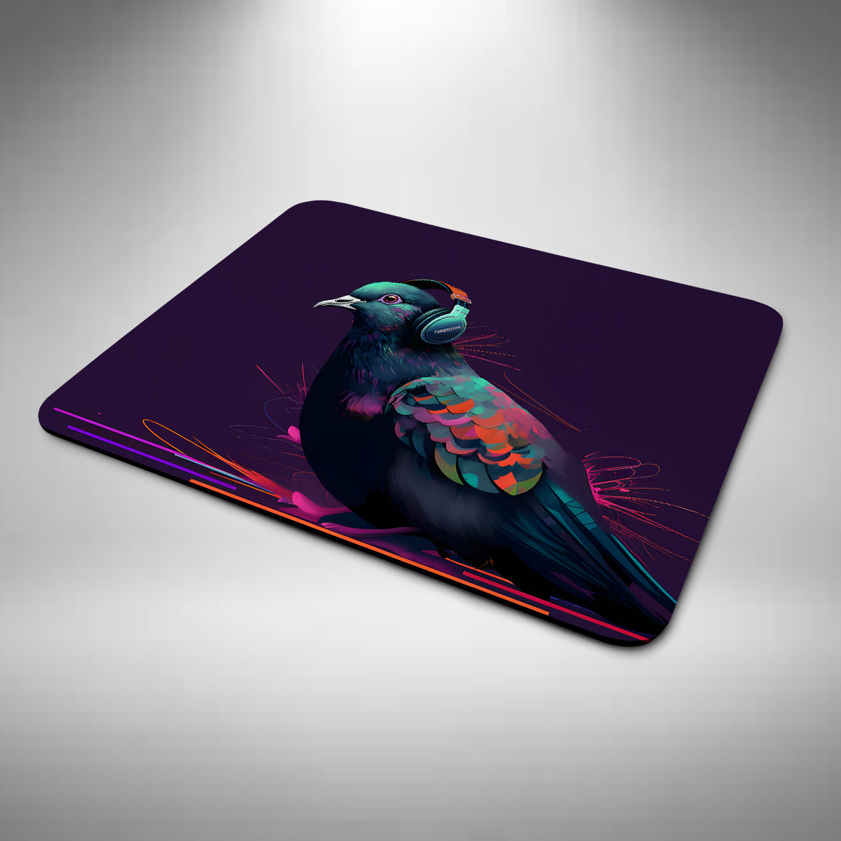 Pigeon Wearing Headphones Mouse Mat