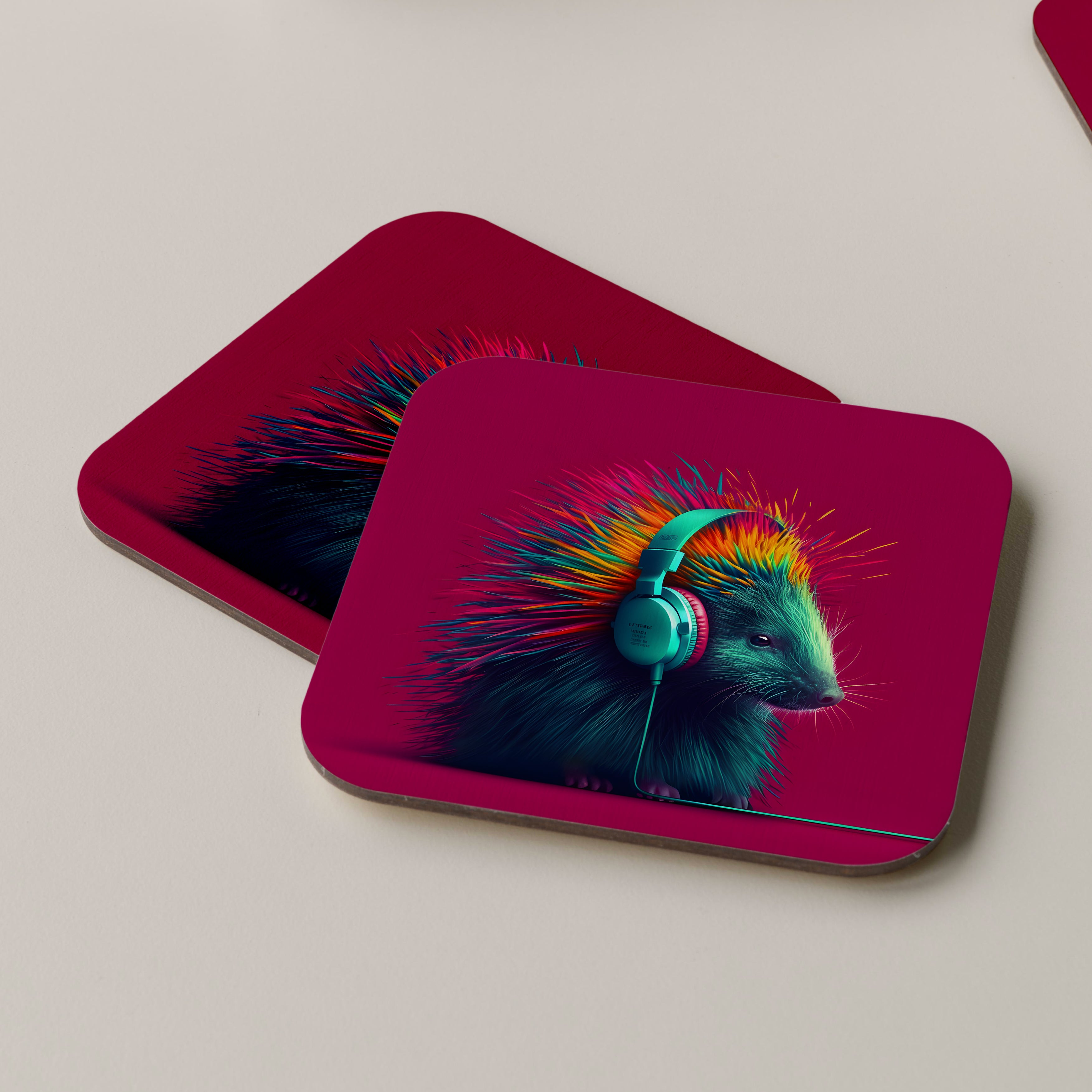 Porcupine Wearing Headphones Coasters