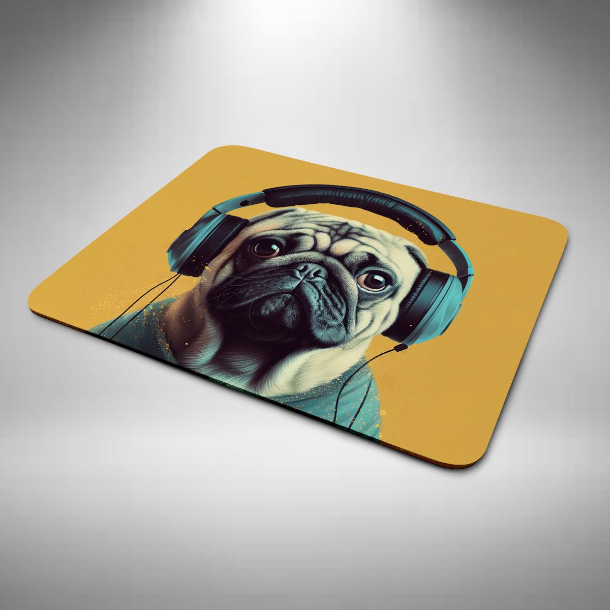 Pug Wearing Headphones Mouse Mat